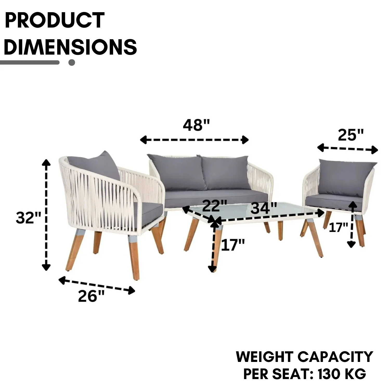 Outdoor Rope 4-Piece Sofa Set (White & Grey) - Image 2