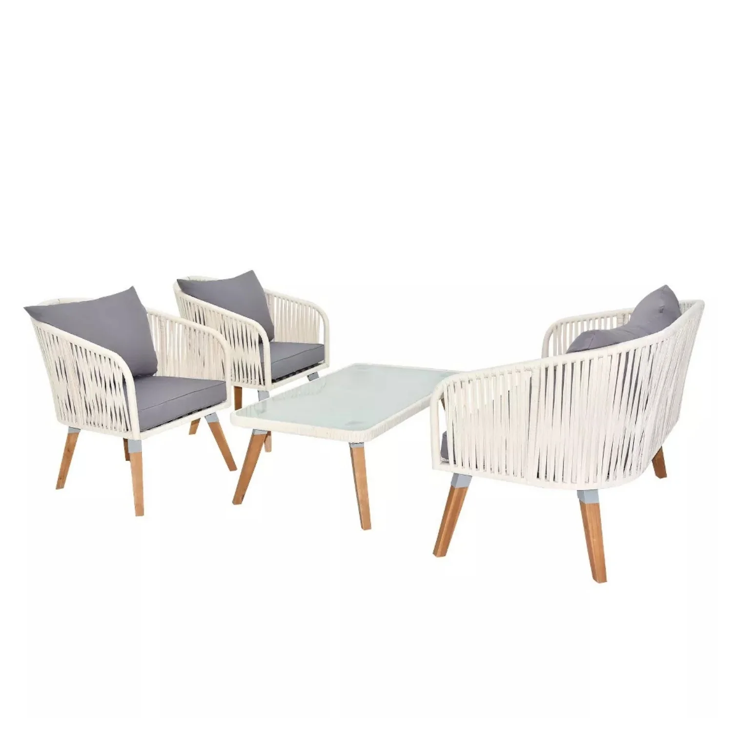 Outdoor Rope 4-Piece Sofa Set (White & Grey) - Image 5