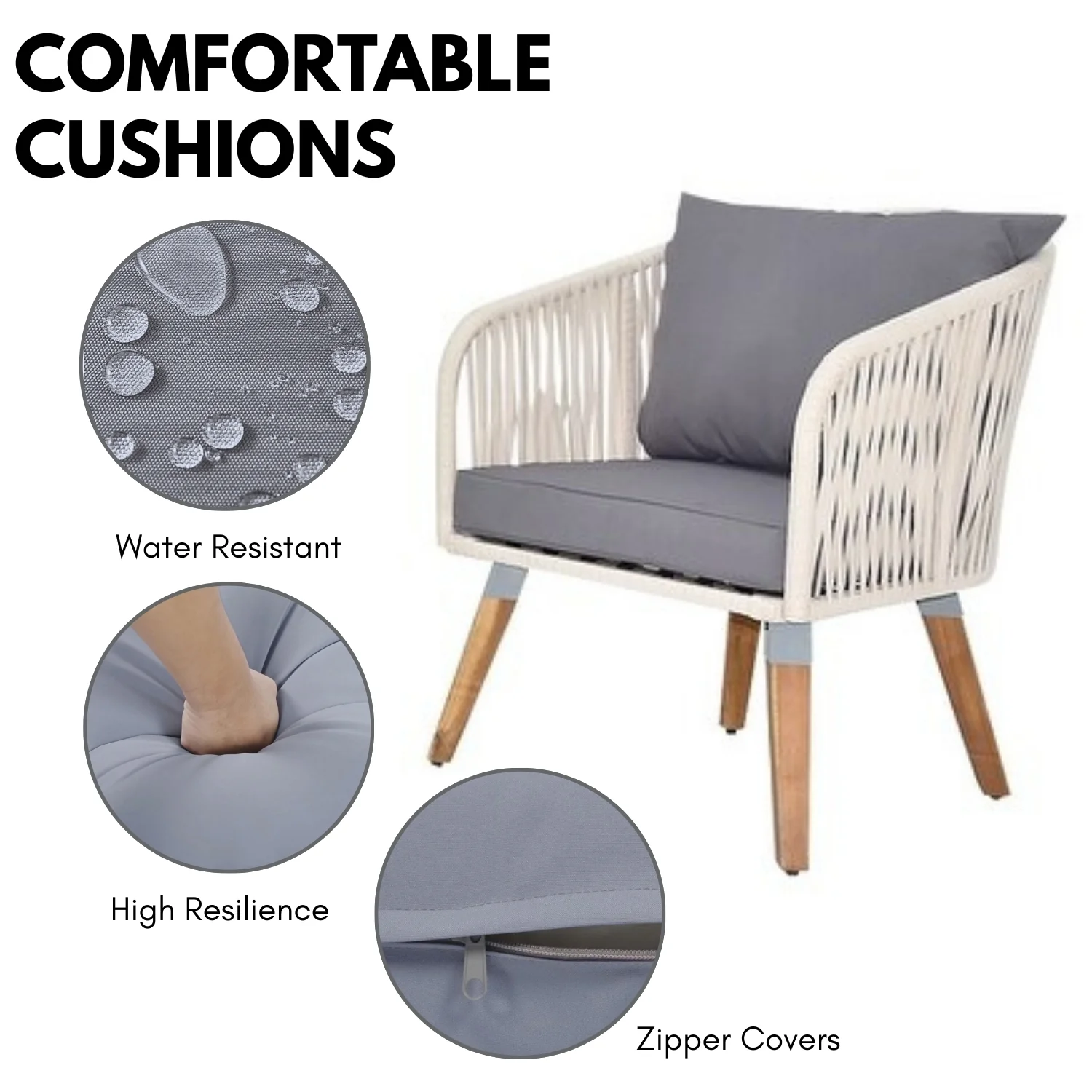 Outdoor Rope 4-Piece Sofa Set (White & Grey) - Image 7