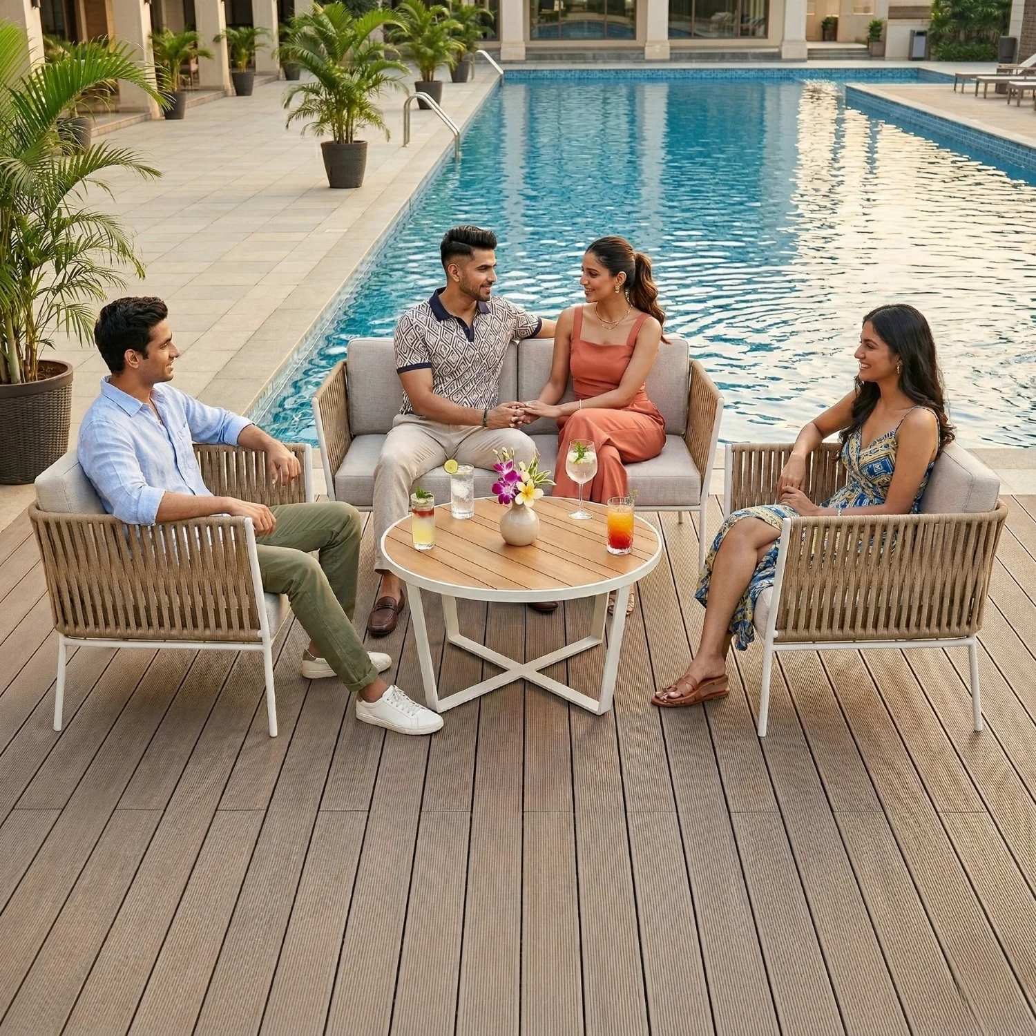 Outdoor Rope 4-Piece Sofa Set with Wooden Top Round Table - Image 12