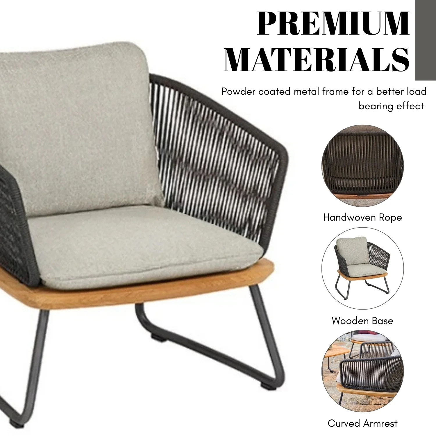 Outdoor Rope 4-Piece Sofa Set With Wooden Top Table - Image 6