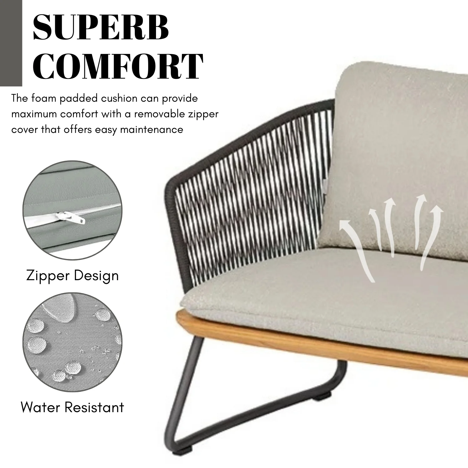 Outdoor Rope 4-Piece Sofa Set With Wooden Top Table - Image 7