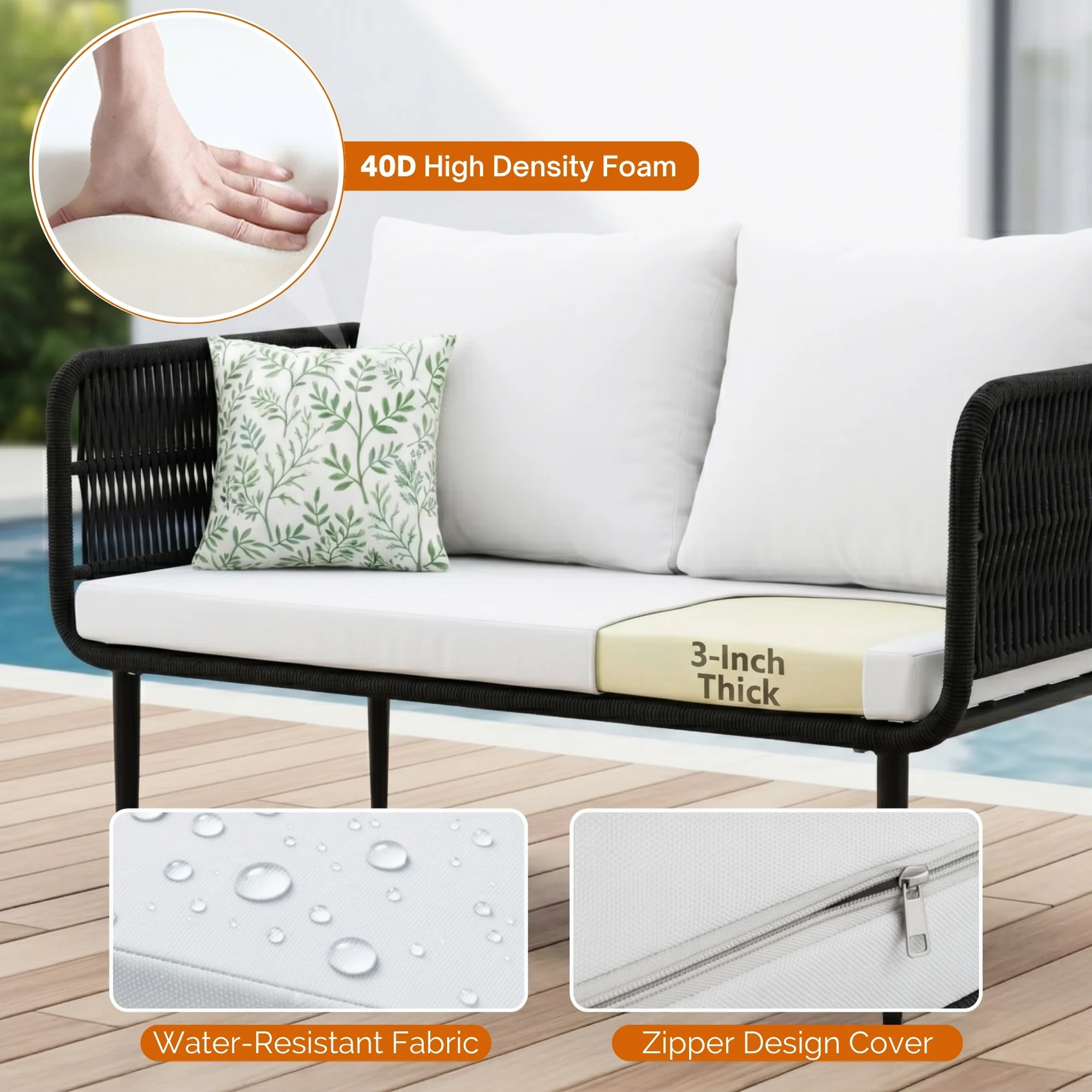 Outdoor Rope 4 Seater Conversation Furniture Set (Black & White) - Image 5