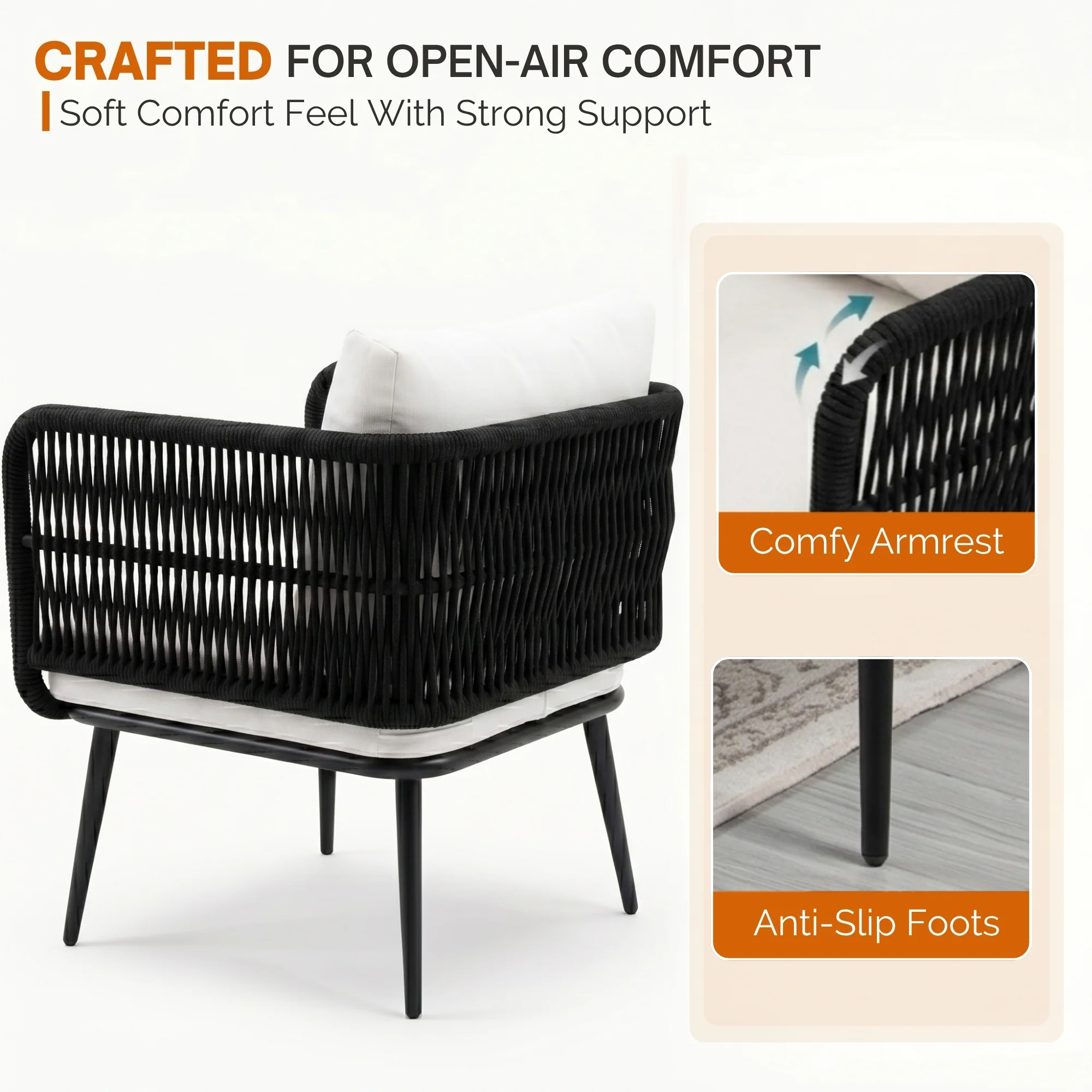 Outdoor Rope 4 Seater Conversation Furniture Set (Black & White) - Image 7