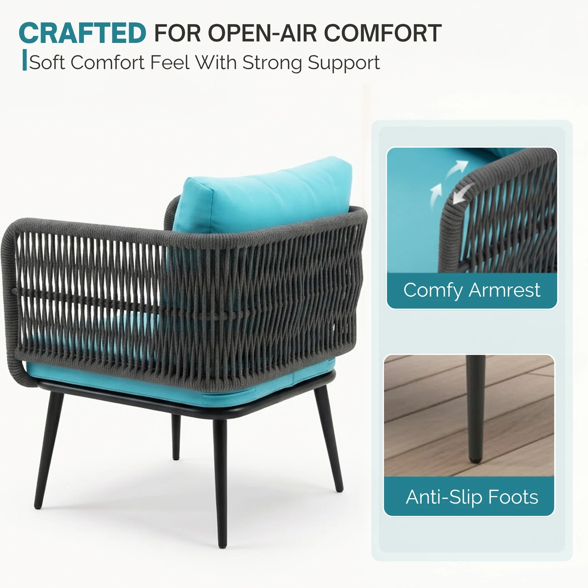 Outdoor Rope 4 Seater Conversation Furniture Set (Grey & Sky-Blue) - Image 7