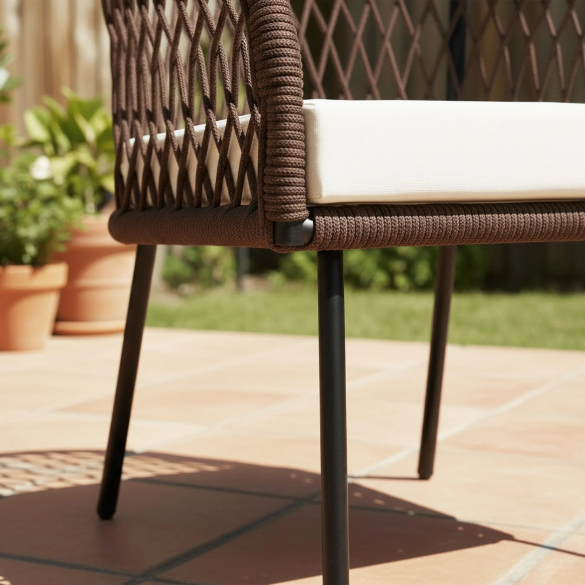 Outdoor Rope 4-Seater Sofa Set with Glass Top Table (Brown & Cream) - Image 9
