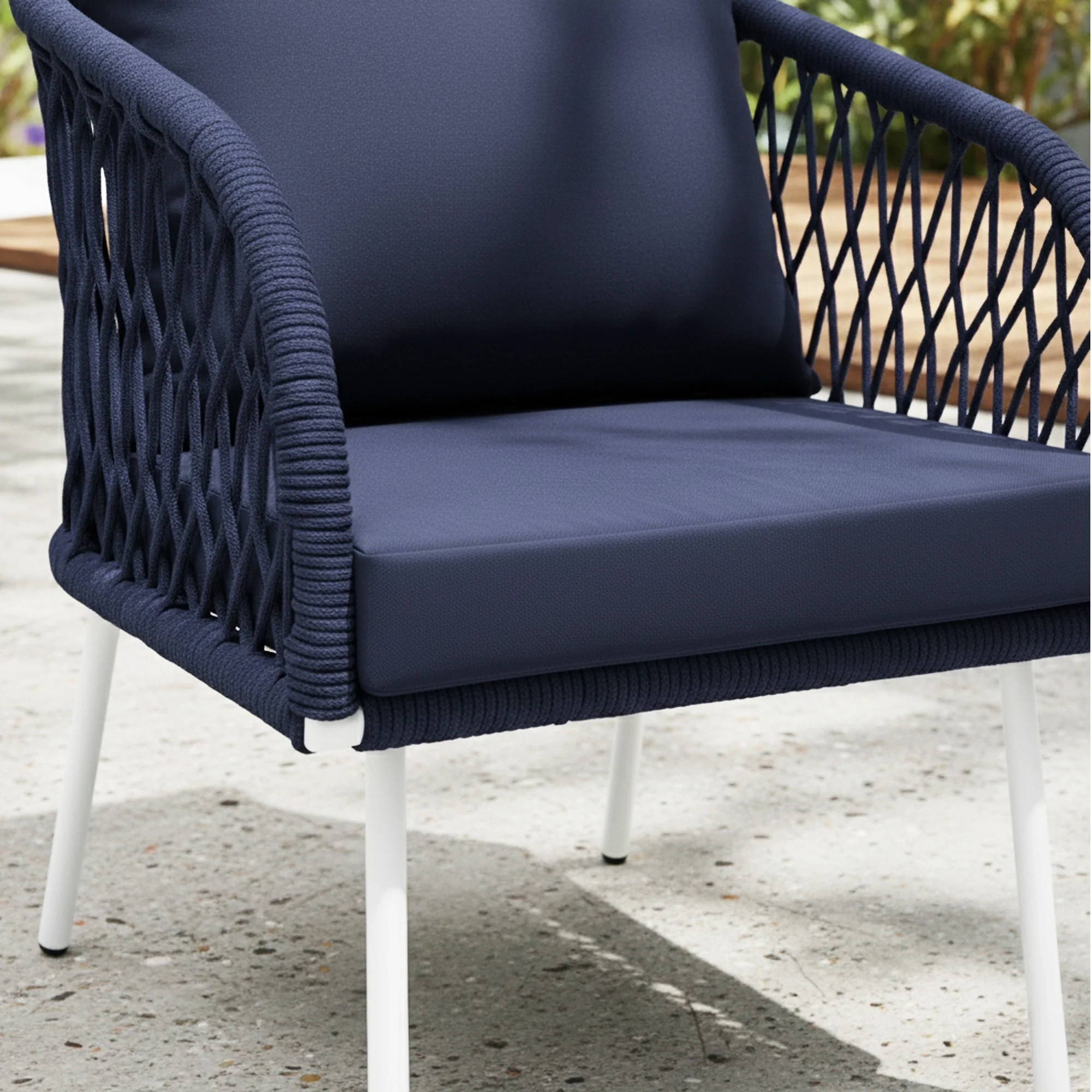 Outdoor Rope 4-Seater Sofa Set with Glass Top Table (Navy-blue & Royal Blue) - Image 9