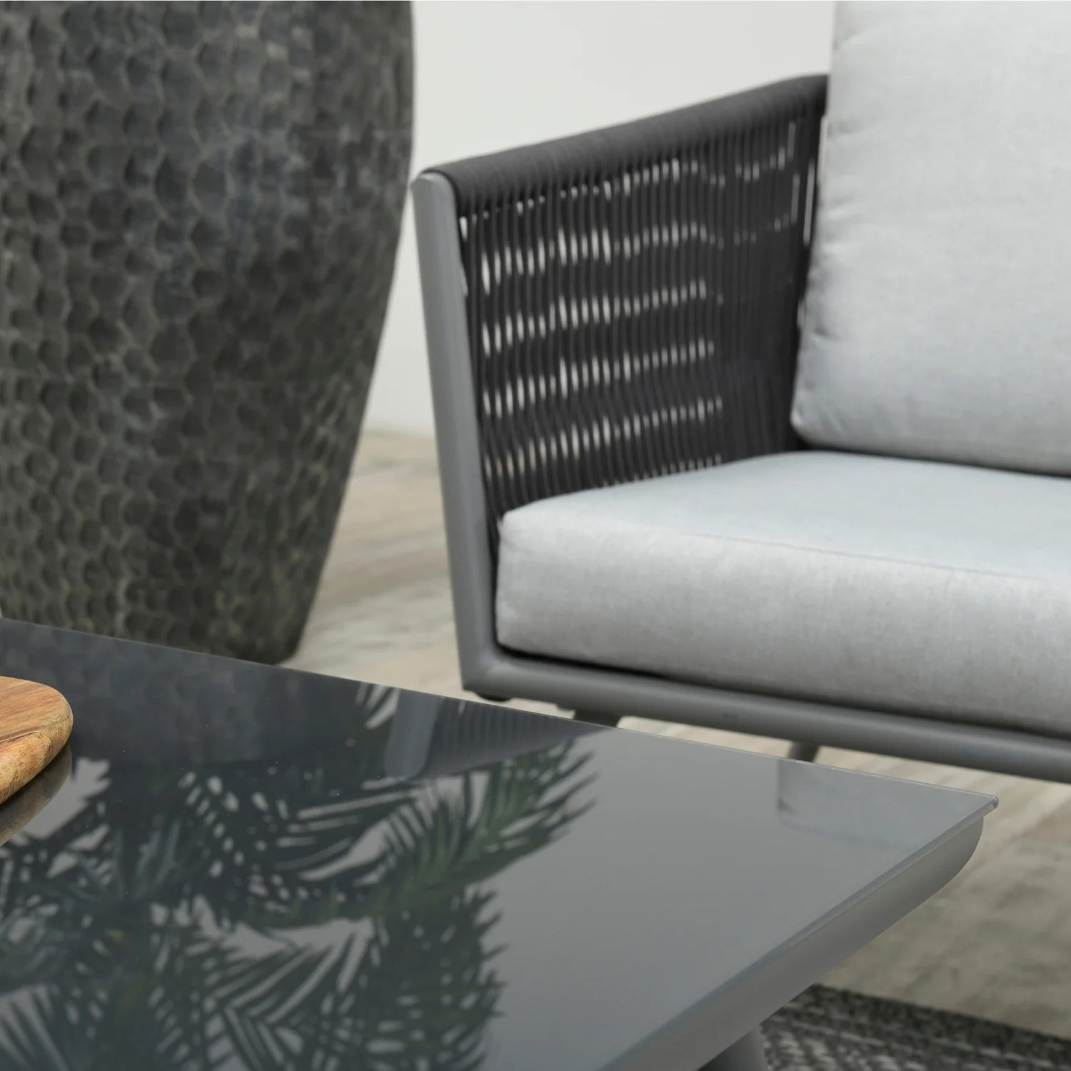 5-Seater Outdoor Rope Patio Sofa Set with Glass Top Tables (Black & Grey) - Image 12