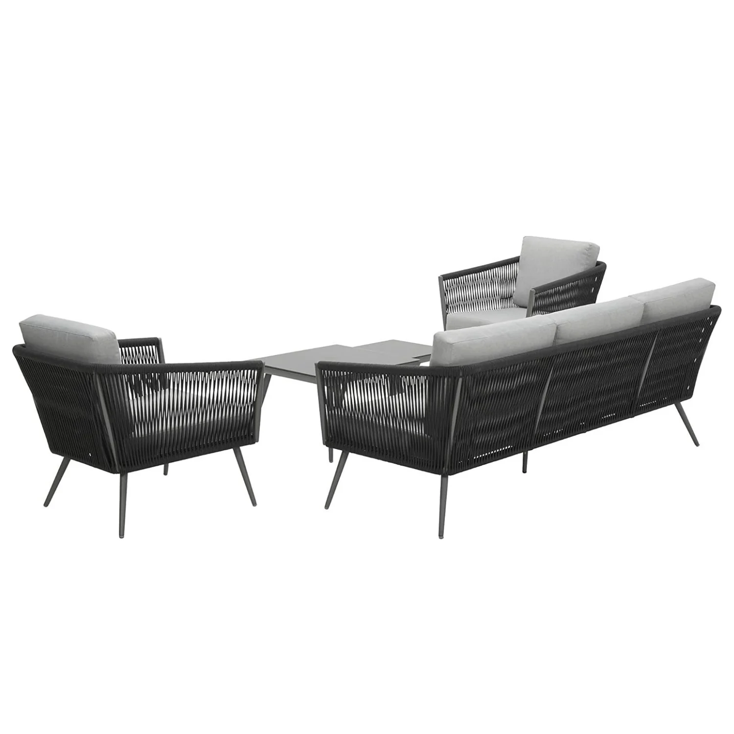 5-Seater Outdoor Rope Patio Sofa Set with Glass Top Tables (Black & Grey) - Image 16