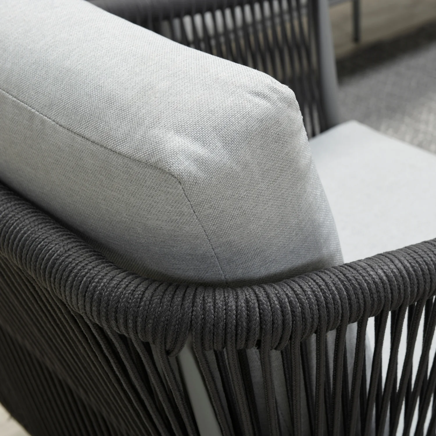 5-Seater Outdoor Rope Patio Sofa Set with Glass Top Tables (Black & Grey) - Image 4