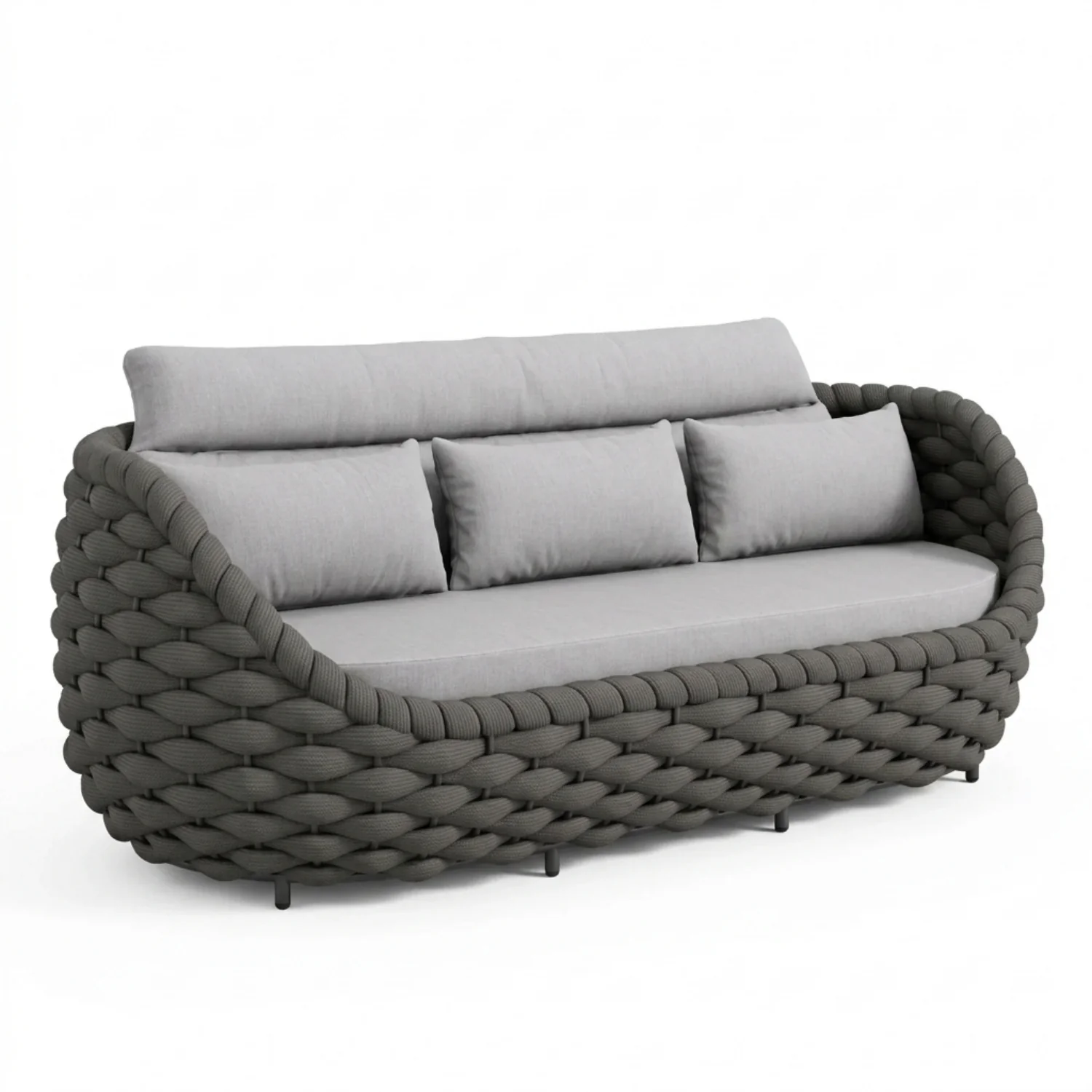 Outdoor Rope 5-Seater Sofa Set with Glass Top Center Table ( Blackish Grey & Grey) - Image 7