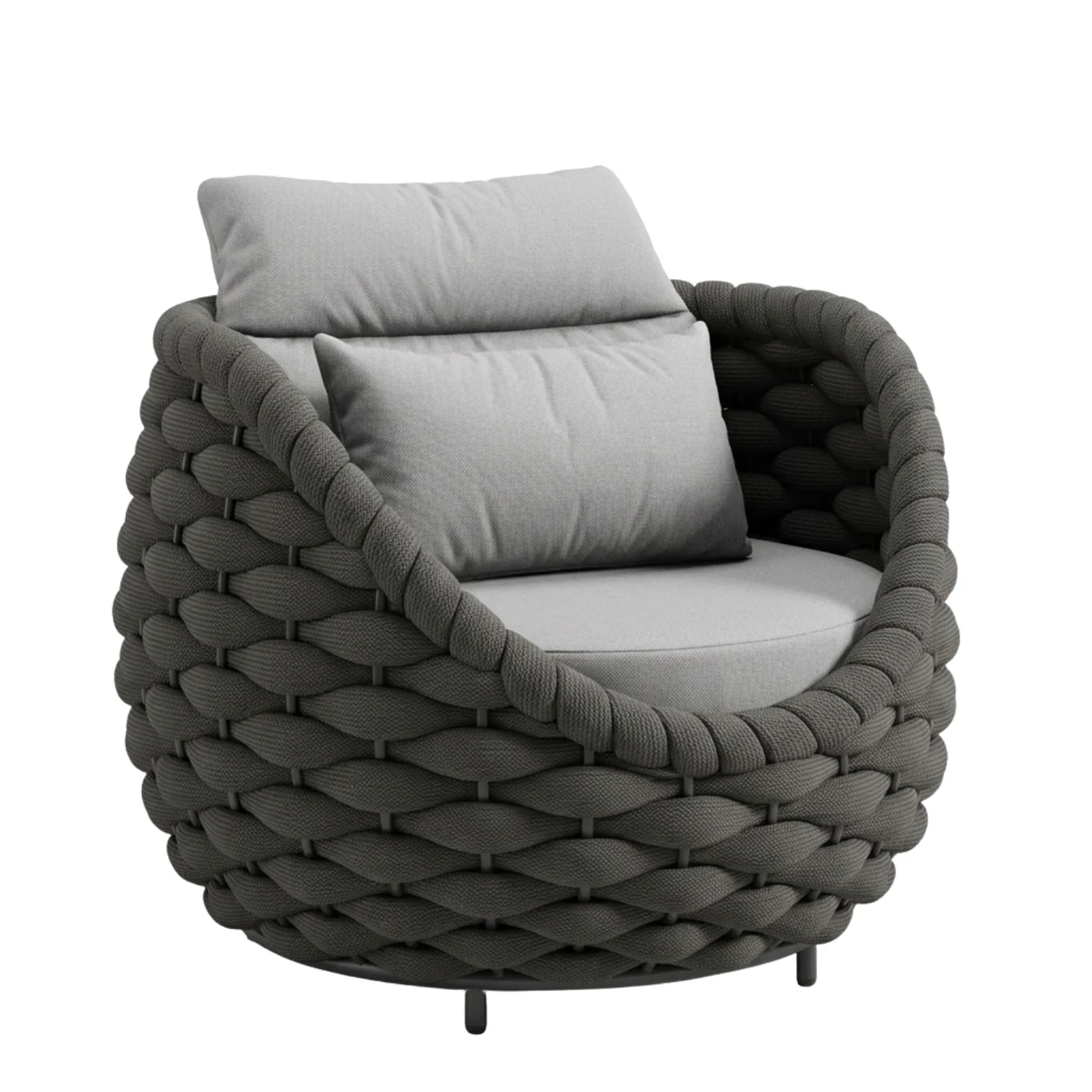 Outdoor Rope 5-Seater Sofa Set with Glass Top Center Table ( Blackish Grey & Grey) - Image 8