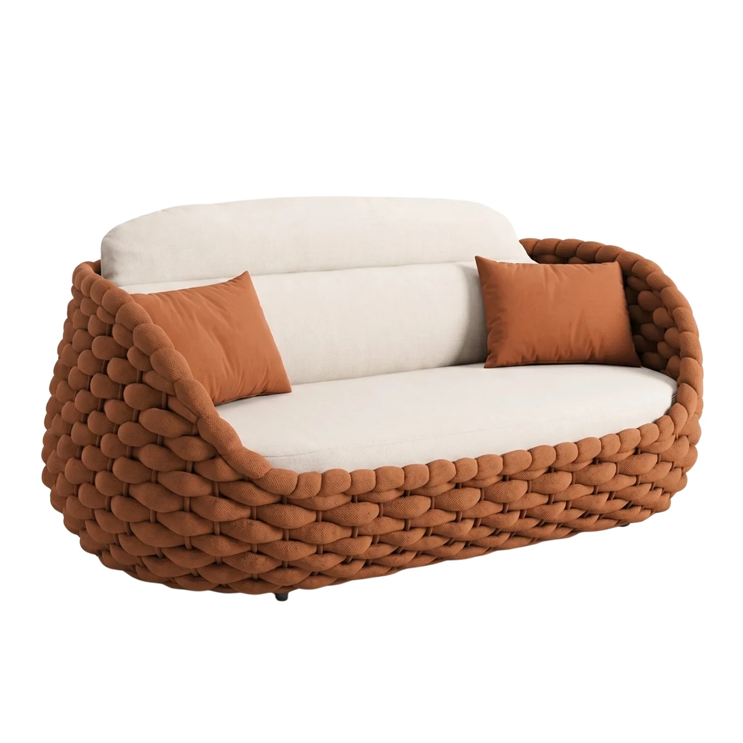 Outdoor Rope 5-Seater Sofa Set with Glass Top Center Table (Brown & Off-White) - Image 7