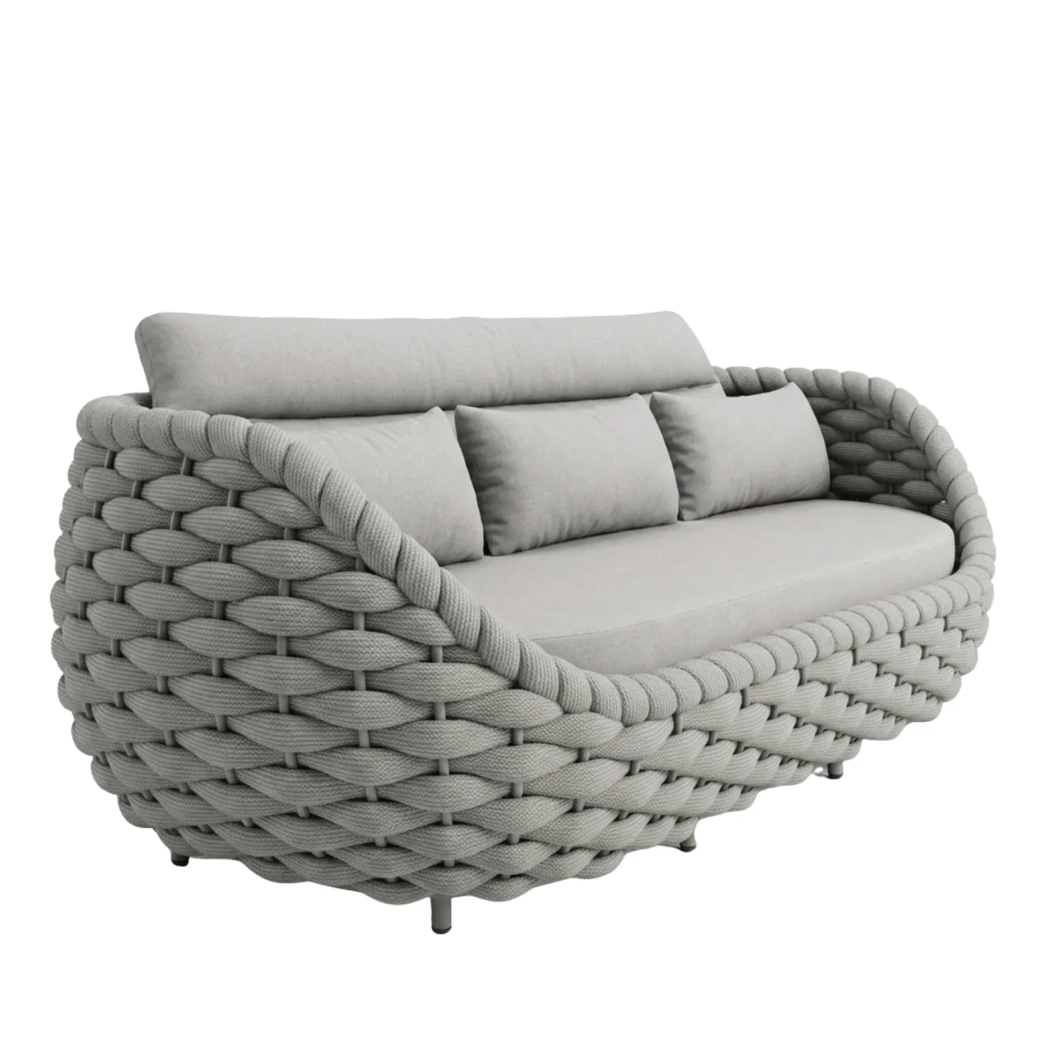 Outdoor Rope 5-Seater Sofa Set with Glass Top Center Table (Grey) - Image 7