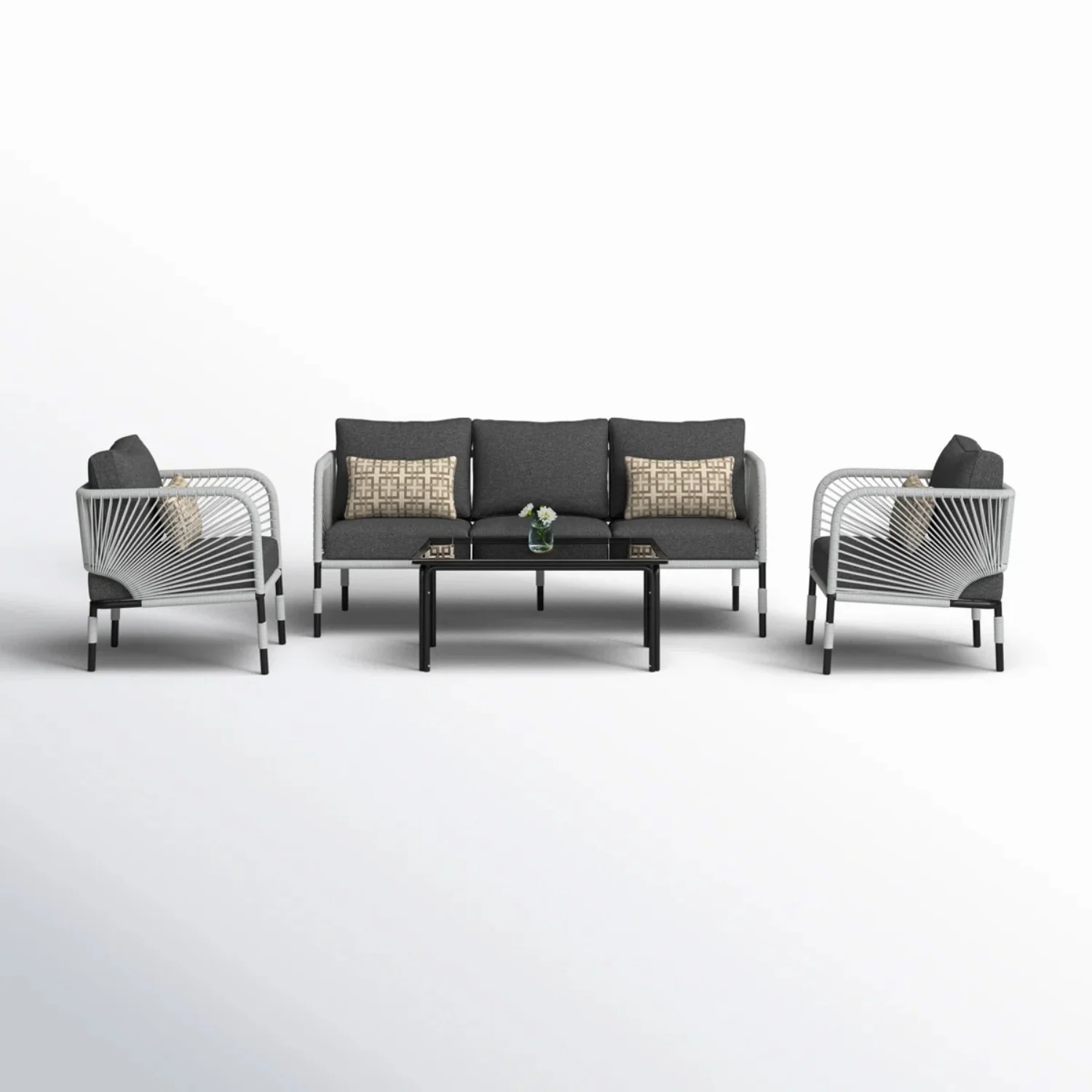 Outdoor Rope 5-Seater Sofa Set With Glass Top Table - Image 13