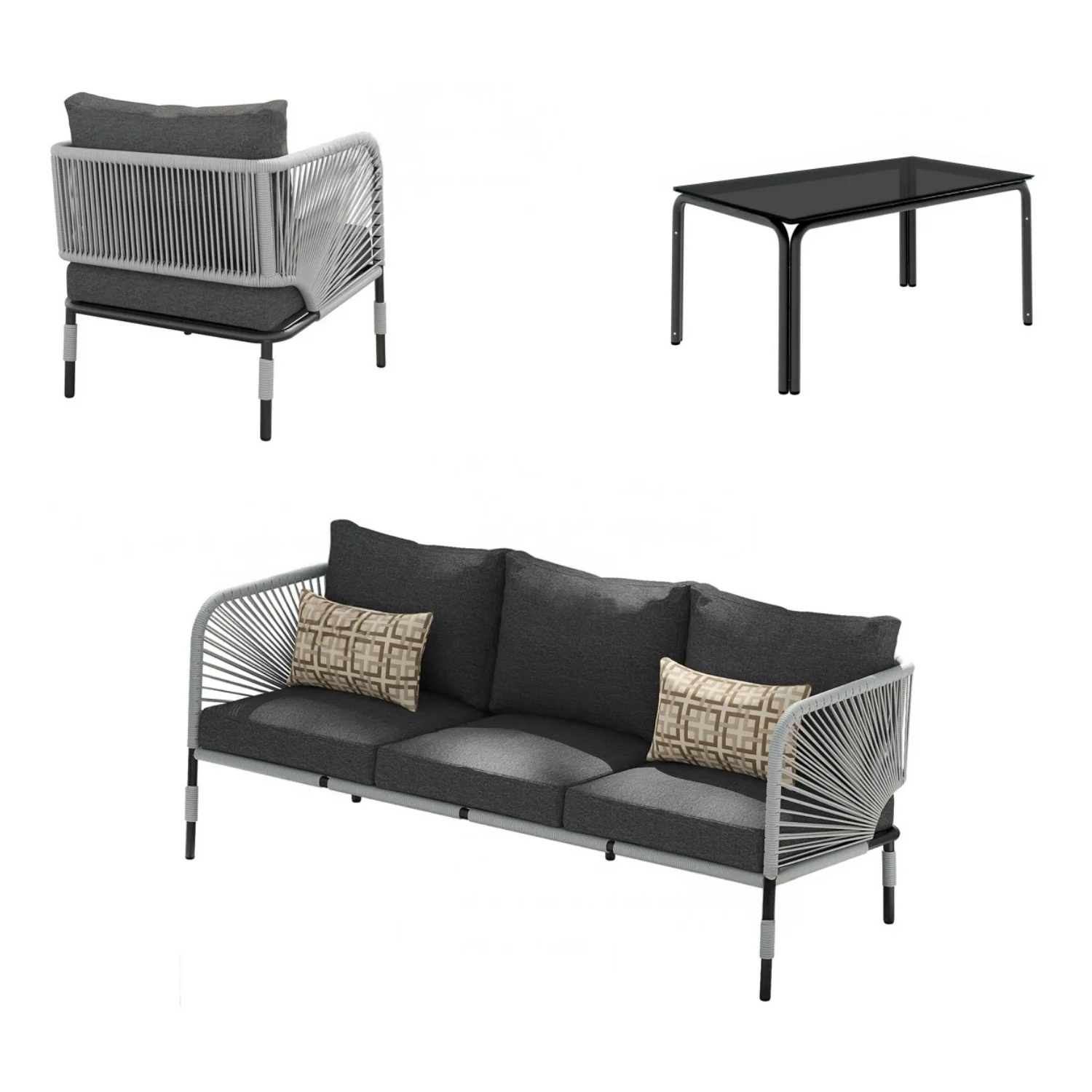 Outdoor Rope 5-Seater Sofa Set With Glass Top Table - Image 16