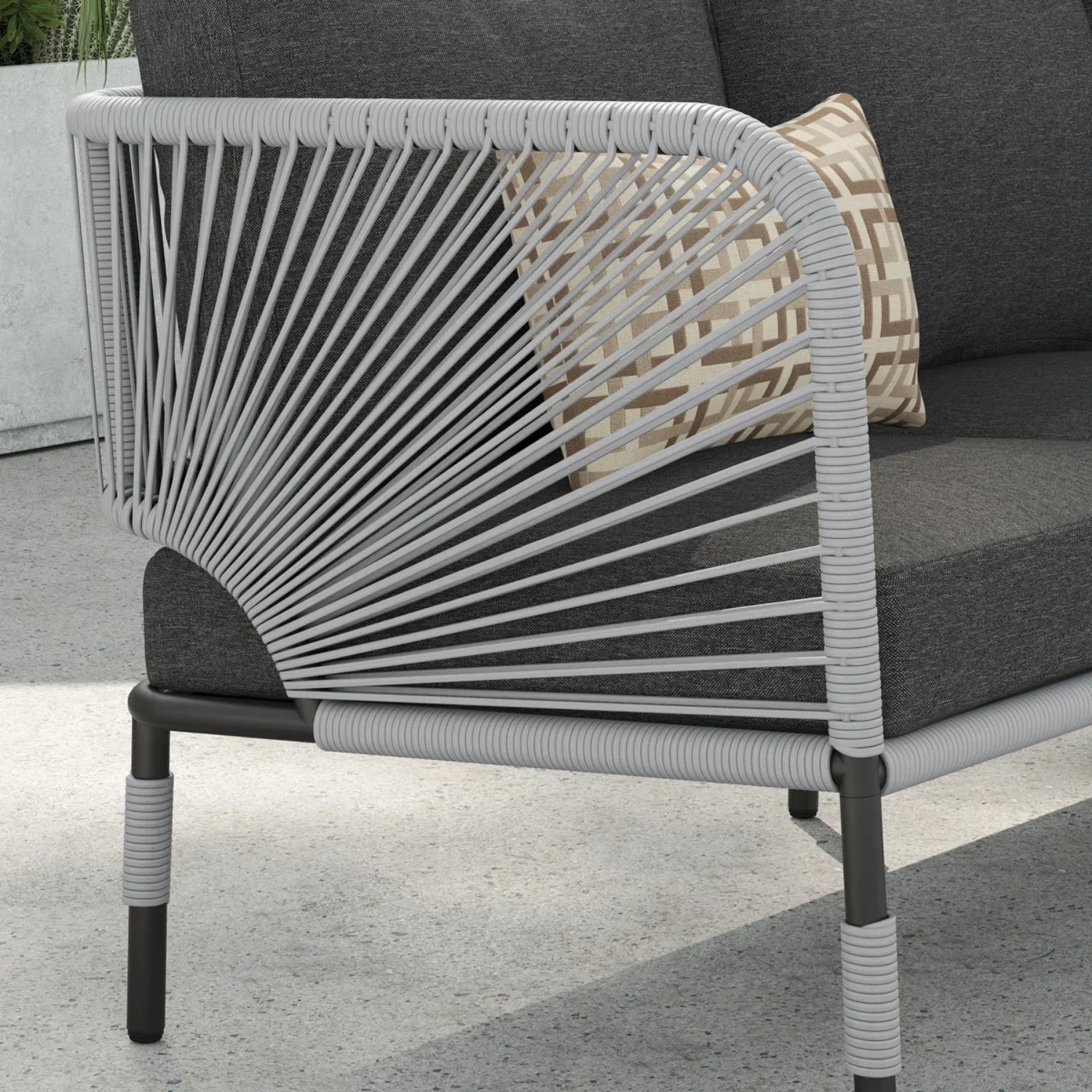 Outdoor Rope 5-Seater Sofa Set With Glass Top Table - Image 3