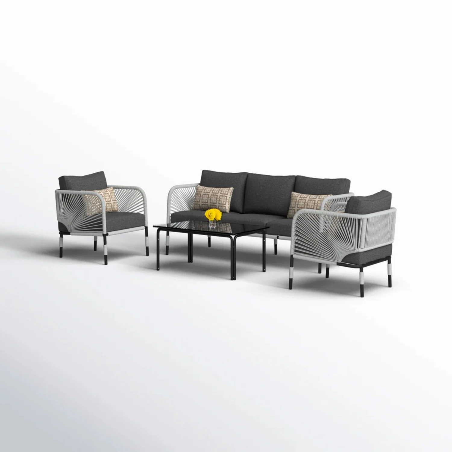 Outdoor Rope 5-Seater Sofa Set With Glass Top Table - Image 4