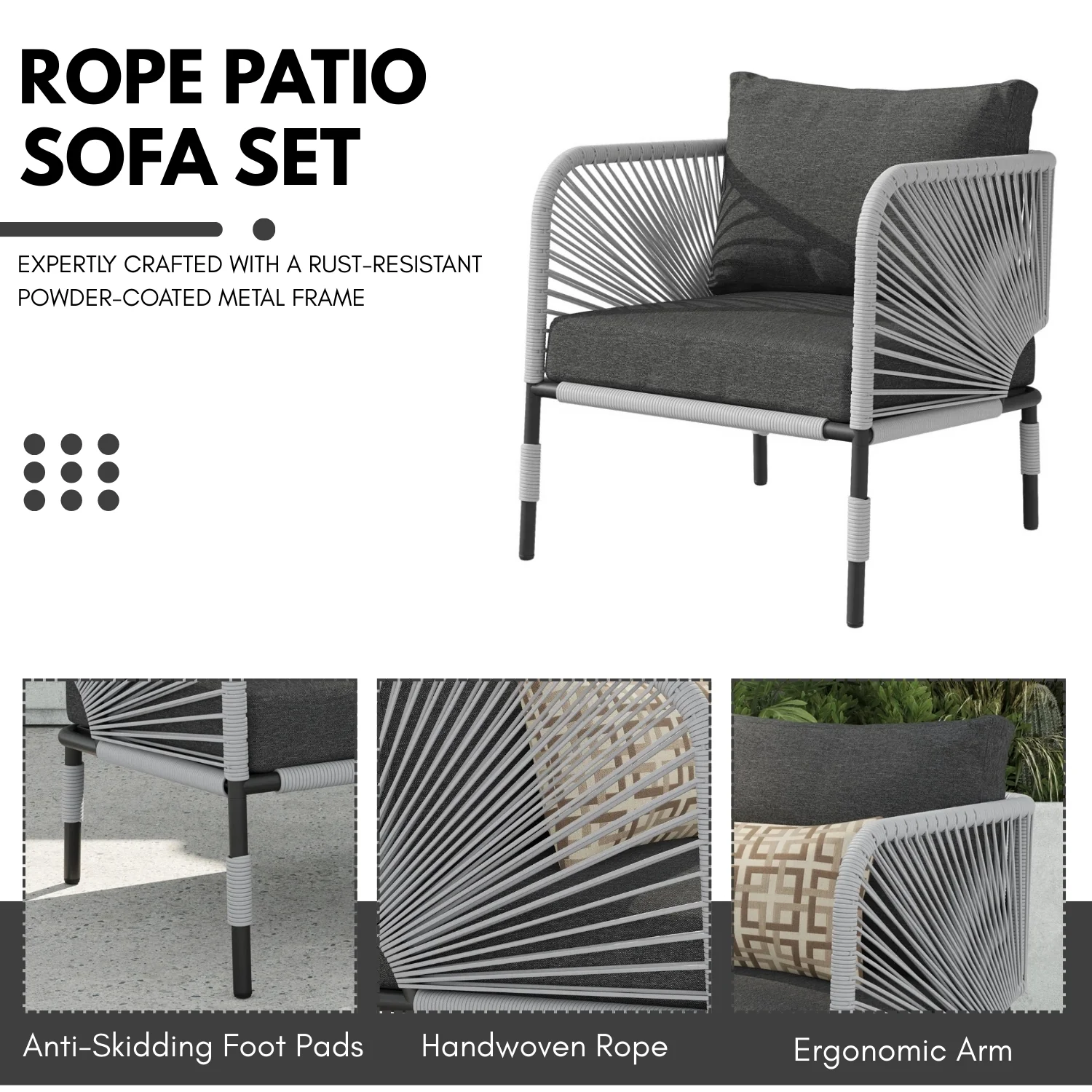 Outdoor Rope 5-Seater Sofa Set With Glass Top Table - Image 5