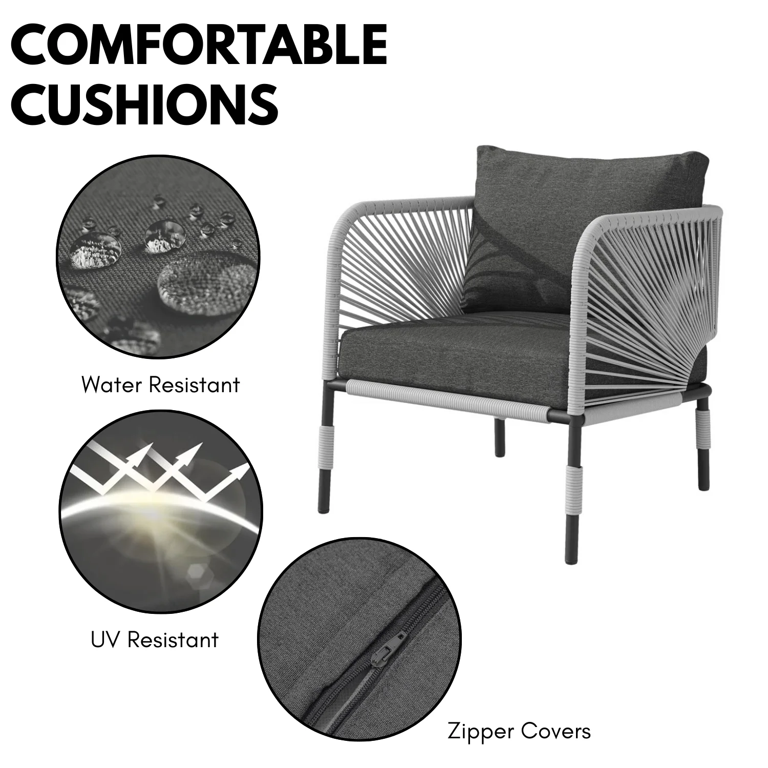 Outdoor Rope 5-Seater Sofa Set With Glass Top Table - Image 6