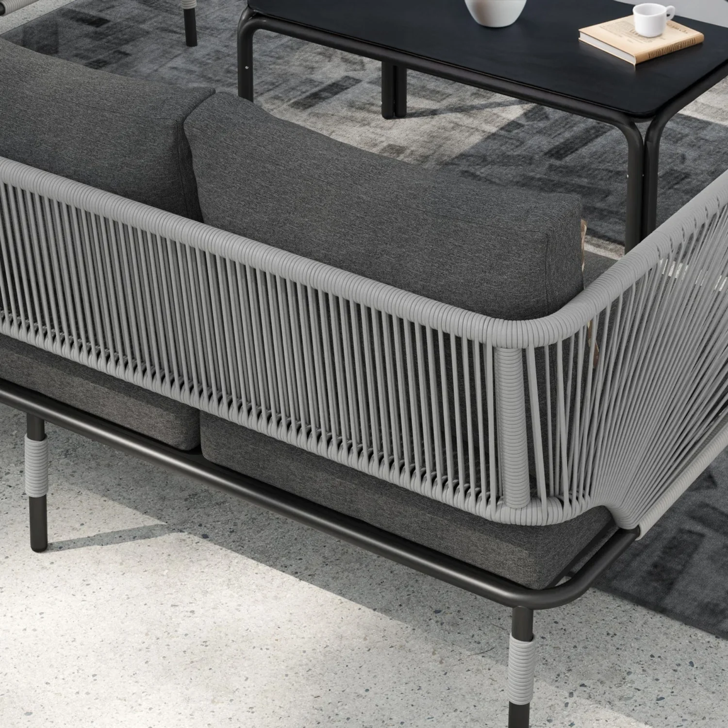 Outdoor Rope 5-Seater Sofa Set With Glass Top Table - Image 8