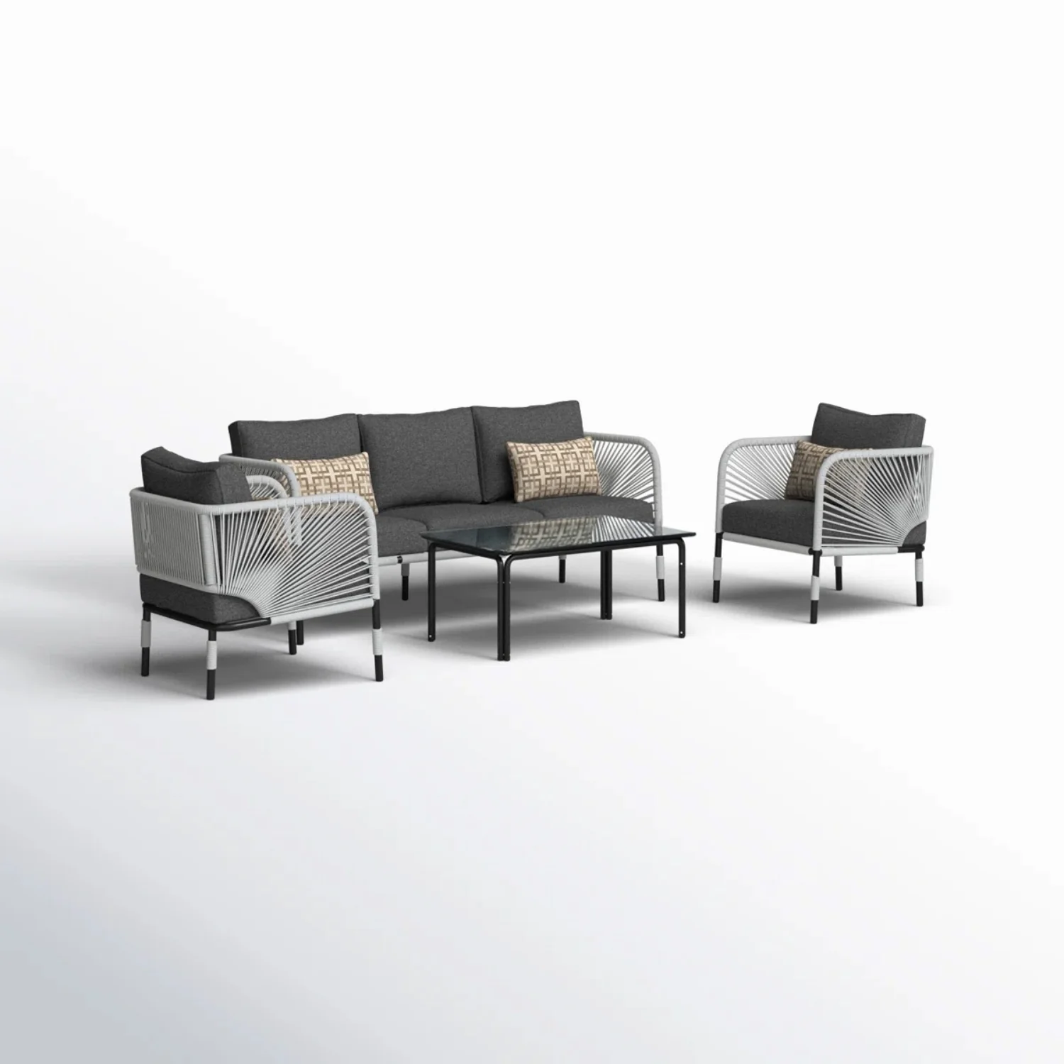 Outdoor Rope 5-Seater Sofa Set With Glass Top Table - Image 9