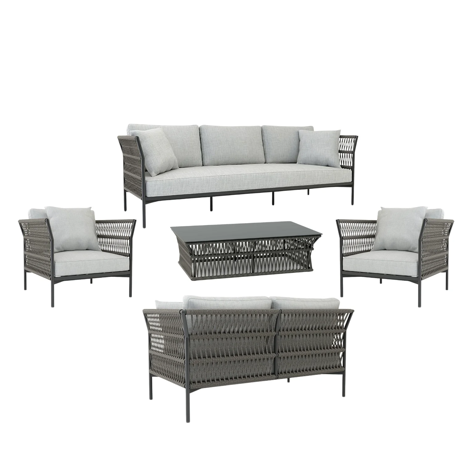 Outdoor Rope 7-Seater Sofa Set With Glass Top Table - Image 5