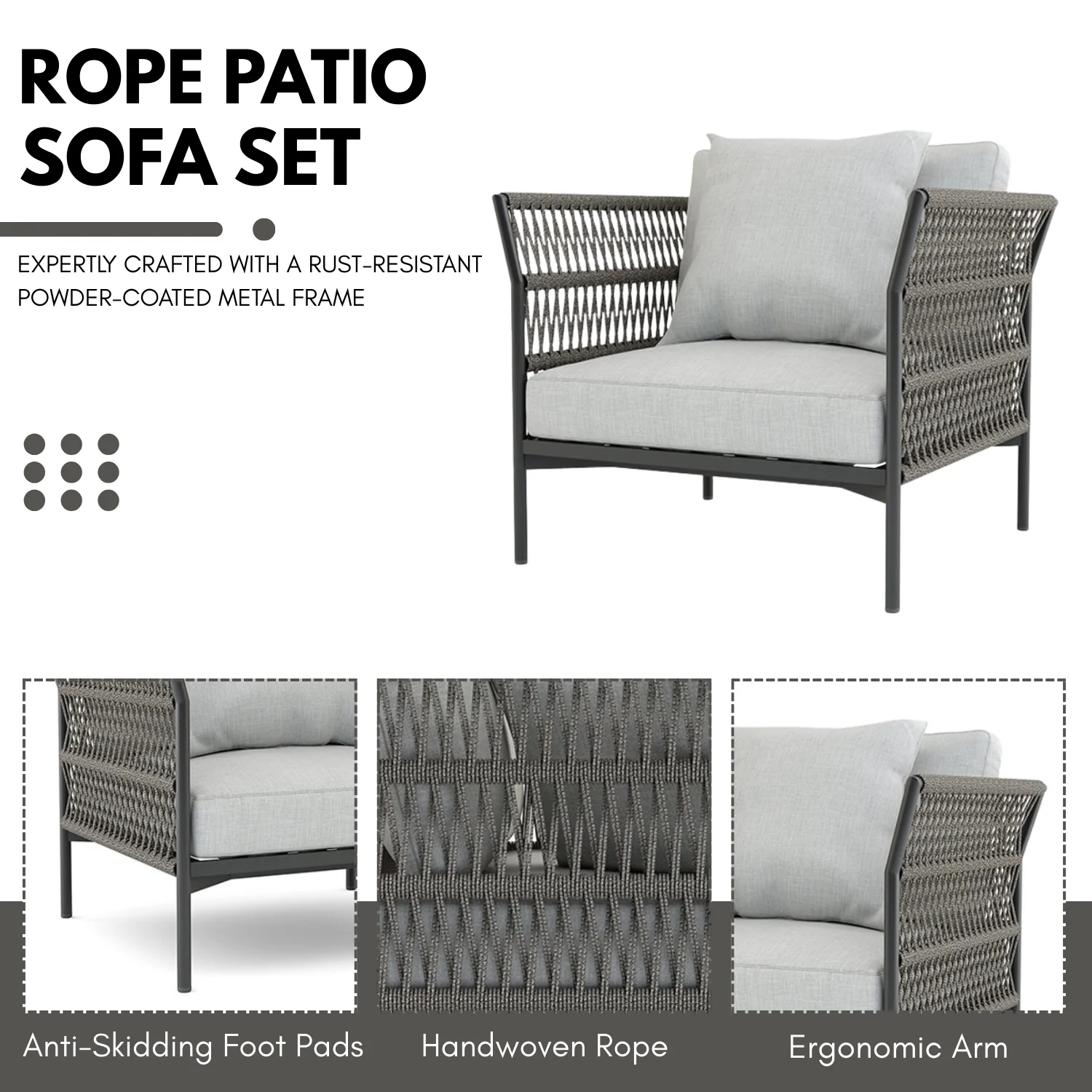 Outdoor Rope 7-Seater Sofa Set With Glass Top Table - Image 6