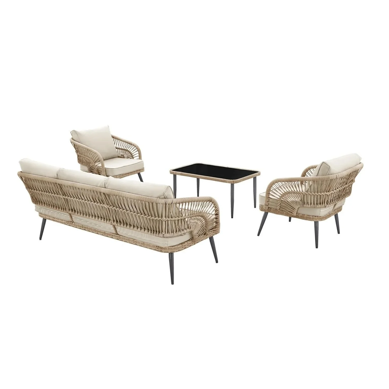 Outdoor Rope Conversation Patio Sofa Set (Beige/Cream) - Image 14