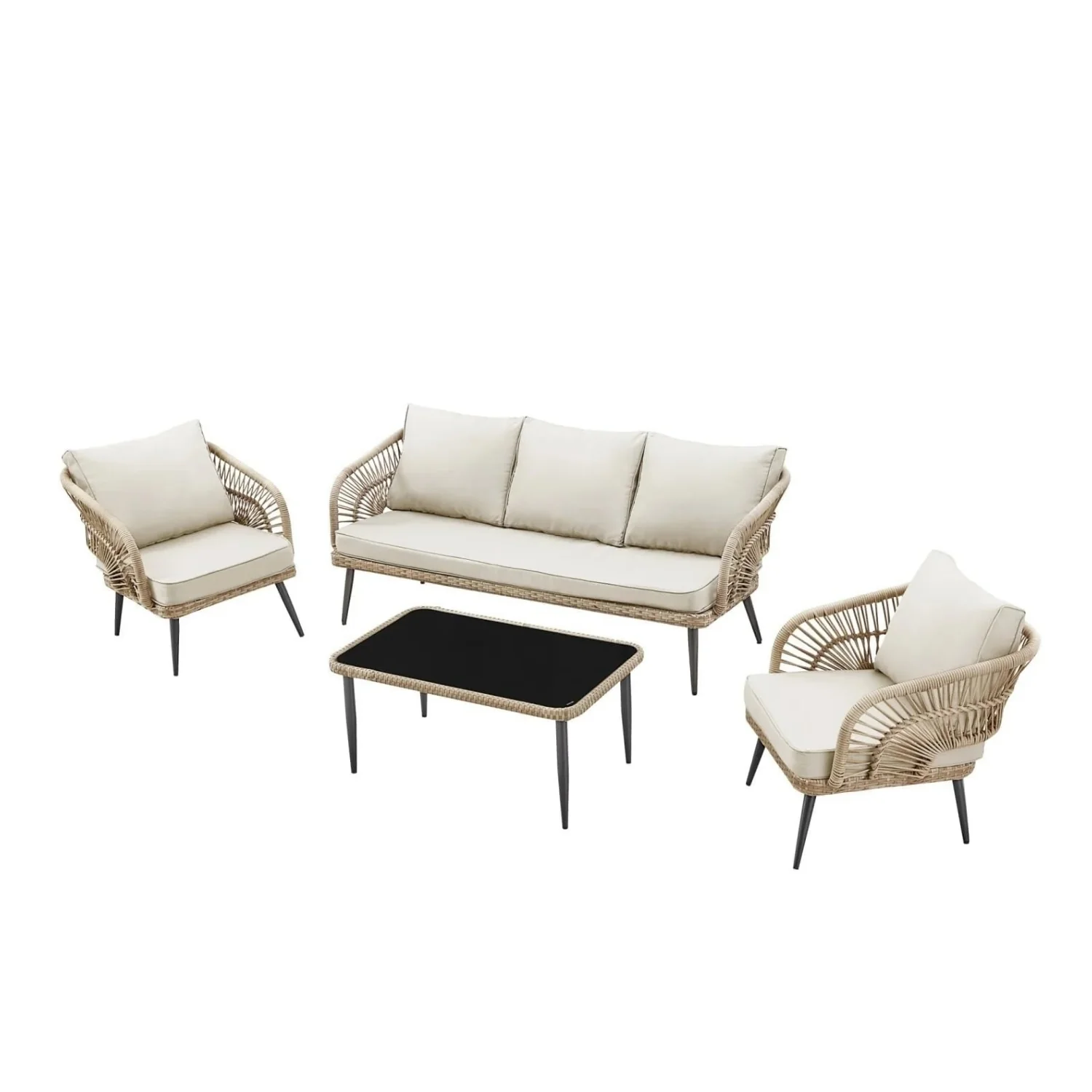 Outdoor Rope Conversation Patio Sofa Set (Beige/Cream) - Image 5