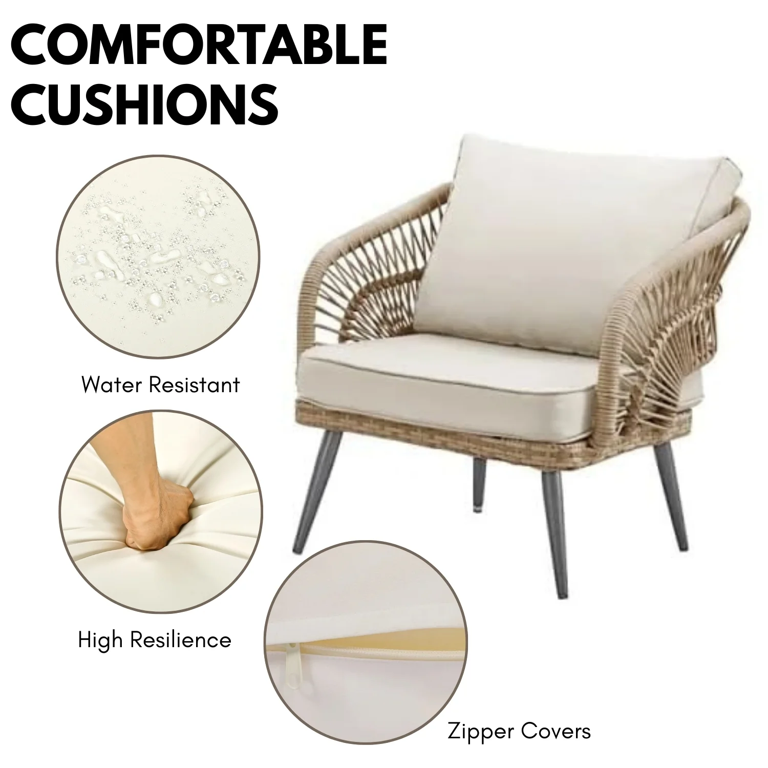Outdoor Rope Conversation Patio Sofa Set (Beige/Cream) - Image 7