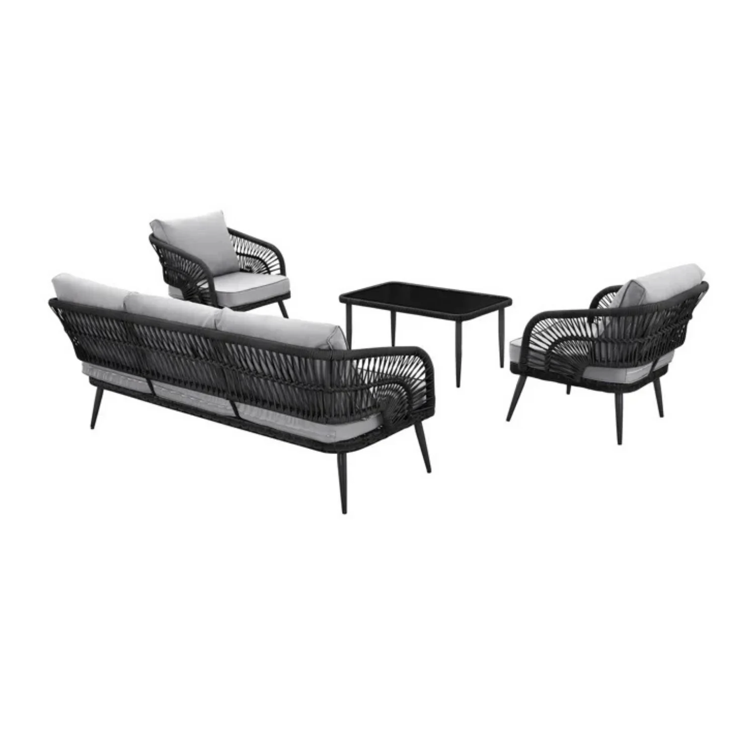 Outdoor Rope Conversation Patio Sofa Set (Black /Light Grey) - Image 12