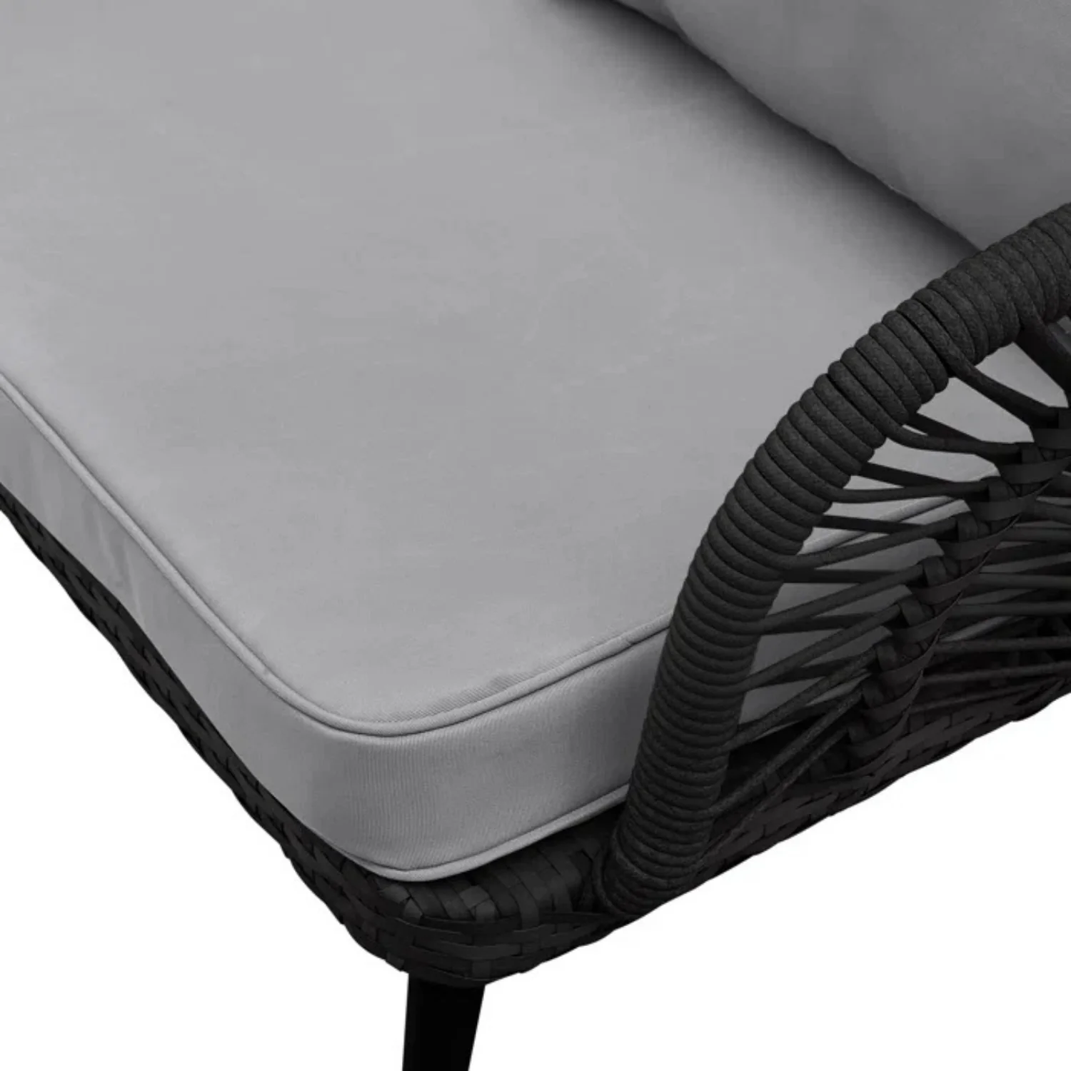 Outdoor Rope Conversation Patio Sofa Set (Black /Light Grey) - Image 9