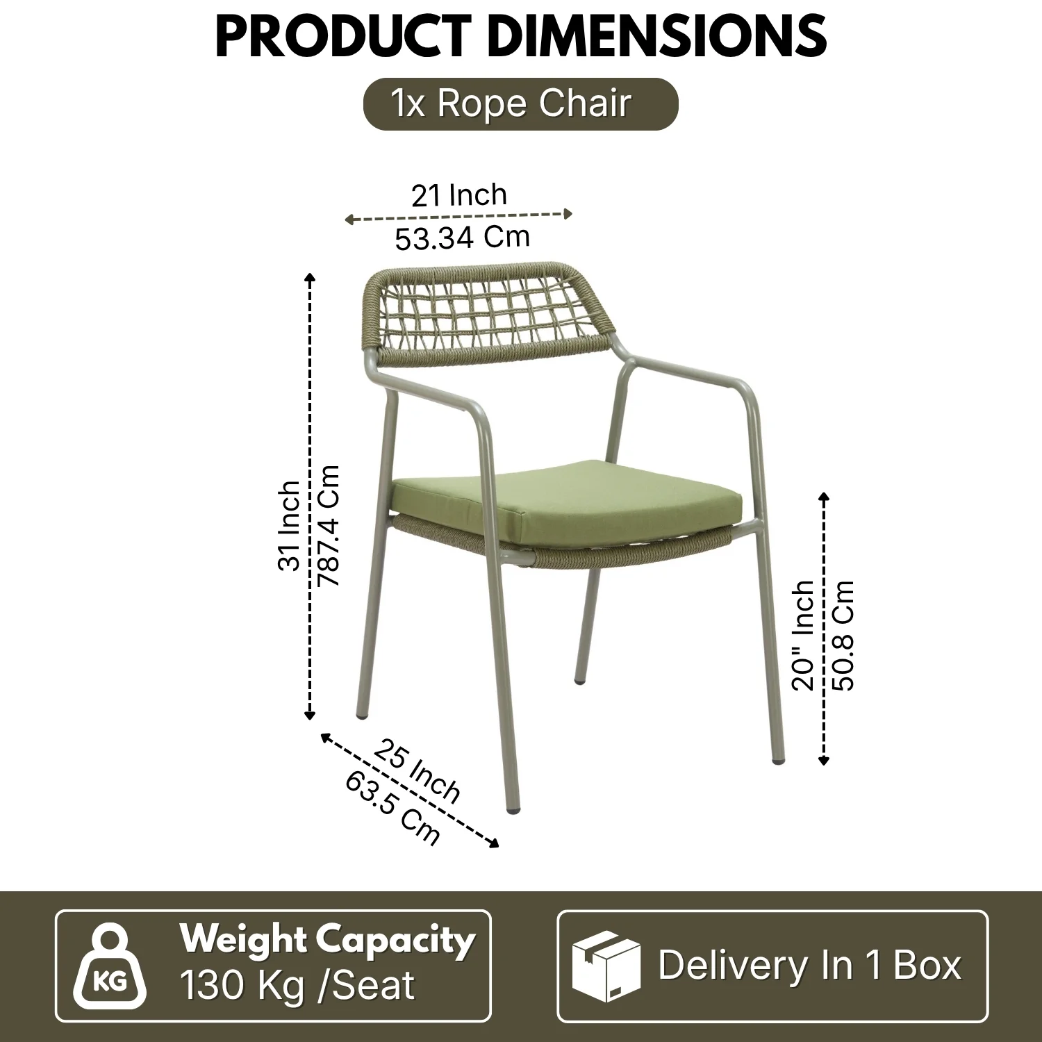 Outdoor Rope Dining Chair with Cushion (Green) - Image 2