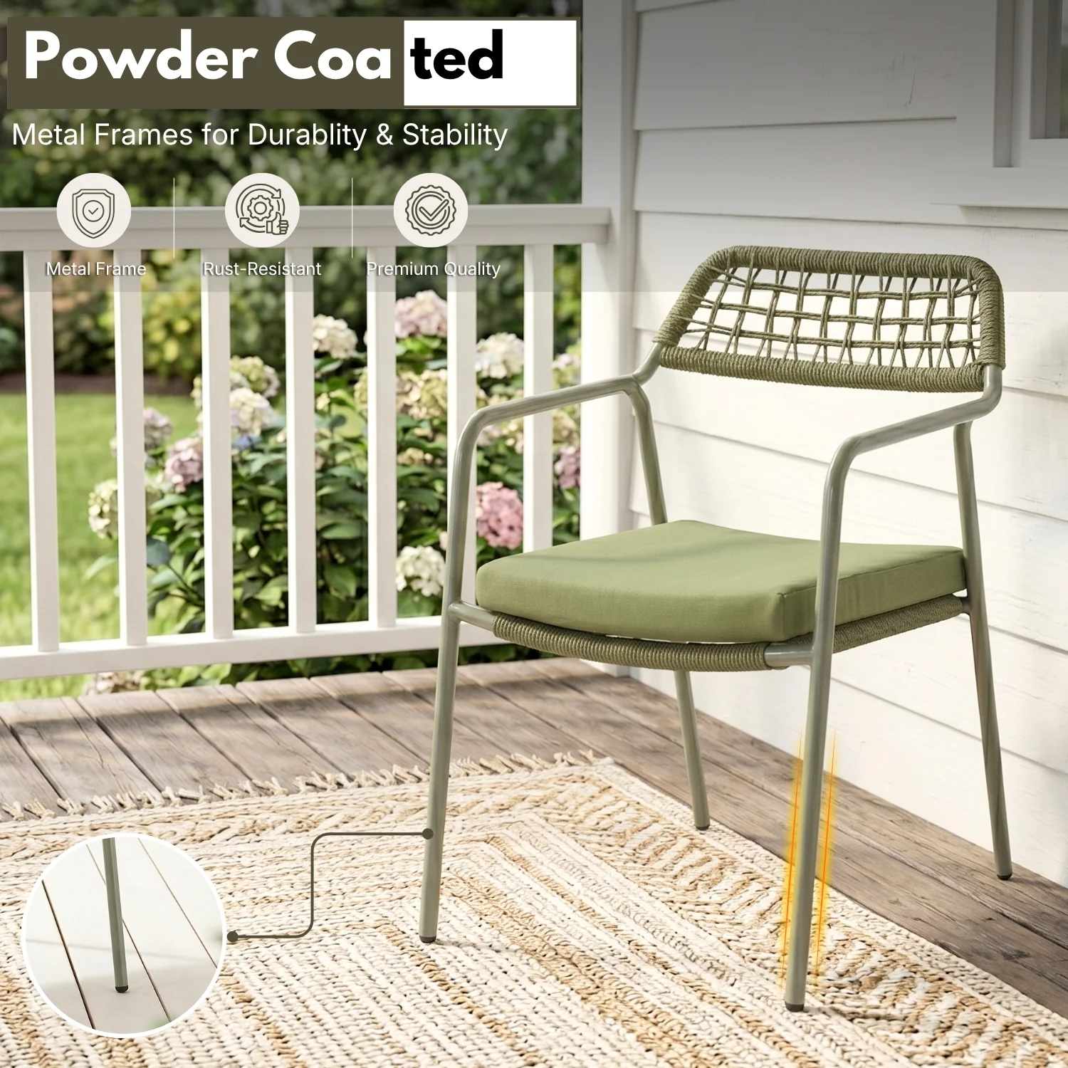 Outdoor Rope Dining Chair with Cushion (Green) - Image 6