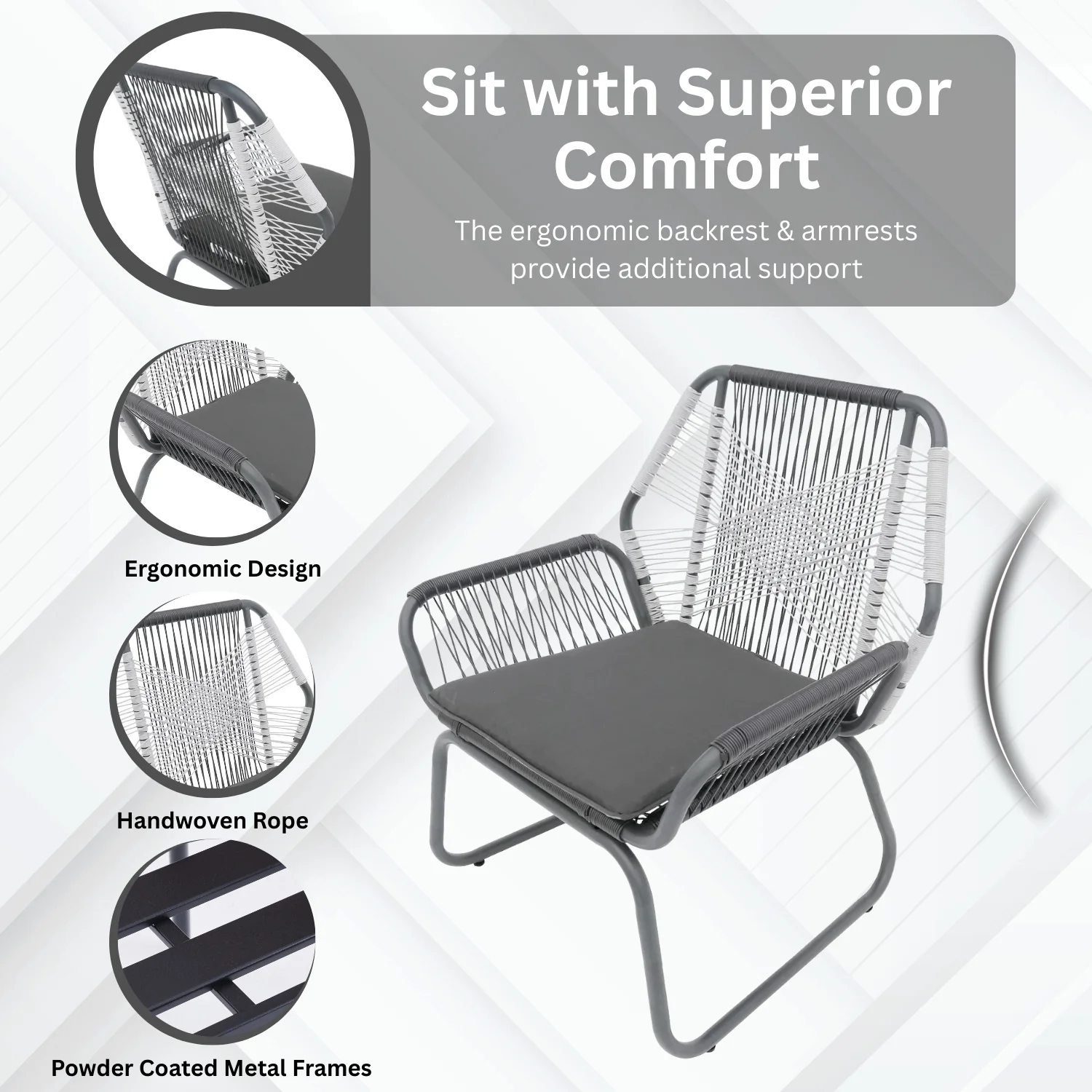 Outdoor Rope Double Tone 3-Piece Patio Set - Image 5