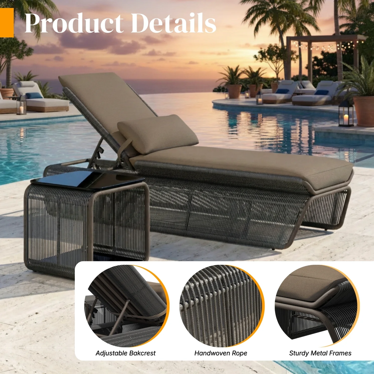 Outdoor Rope Lounge Chair With 2-Tier Table - Image 4
