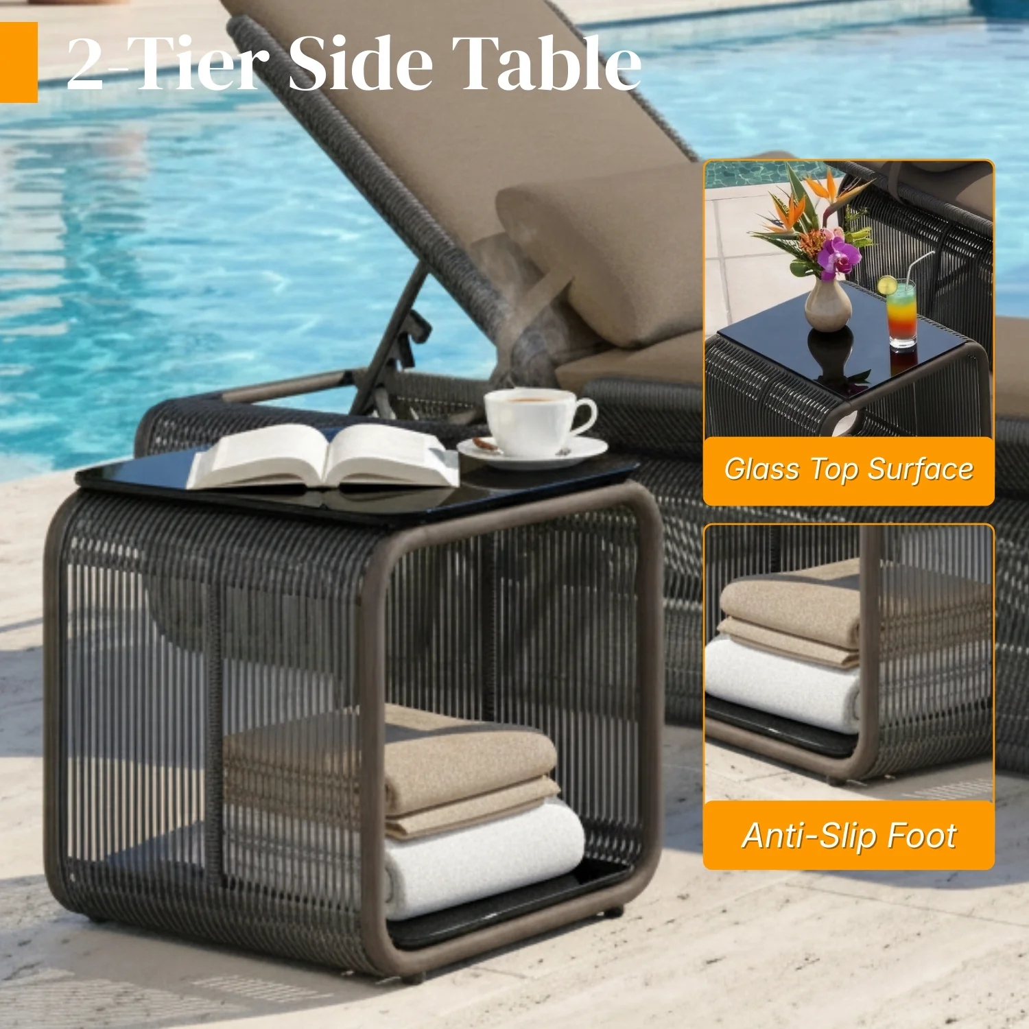 Outdoor Rope Lounge Chair With 2-Tier Table - Image 6