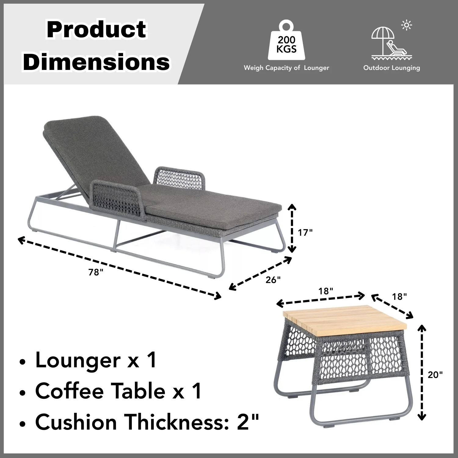 Outdoor Rope Lounge Chair With Side Table - Image 2