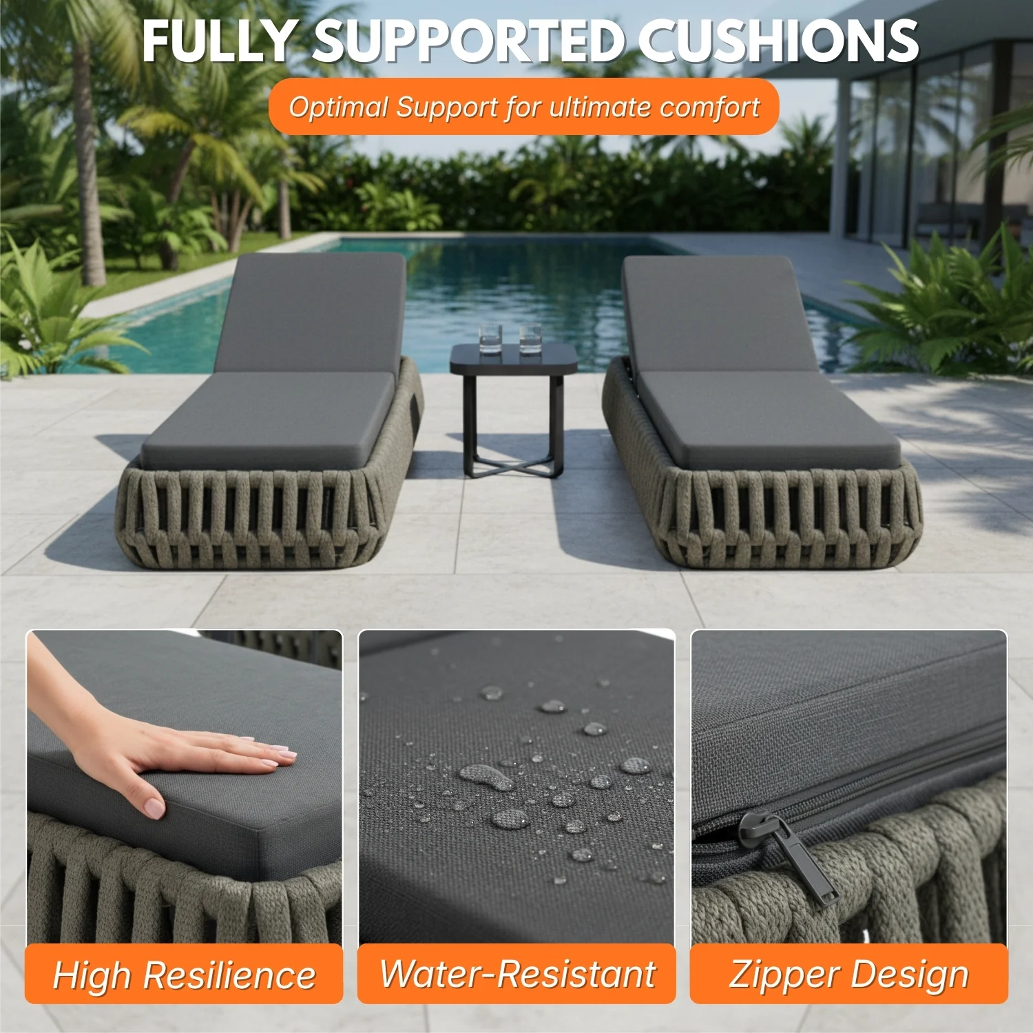 Outdoor Rope Lounge Chairs Set of 2 With Side Table - Image 5