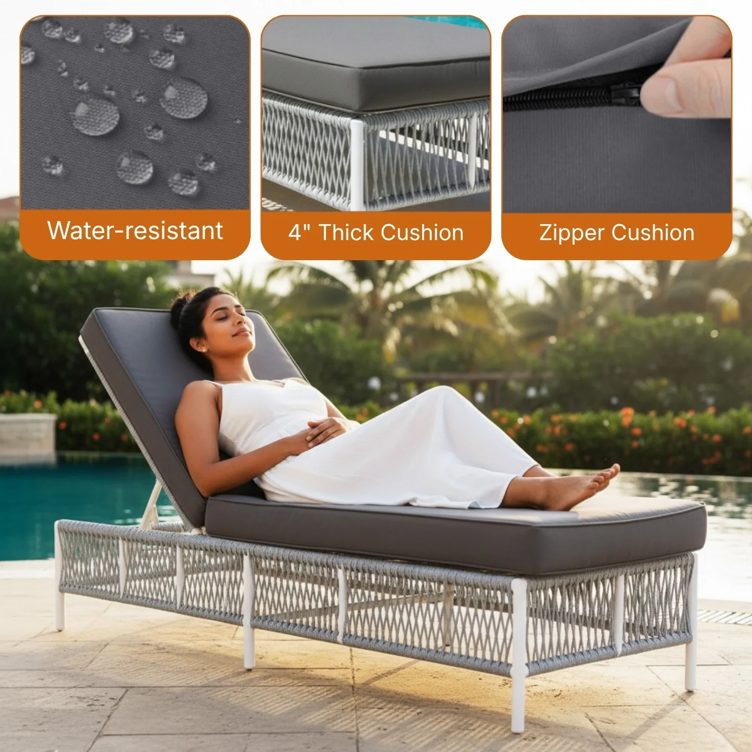 Outdoor Rope Lounge Chairs Set of 2 with Thick Cushions - Image 3