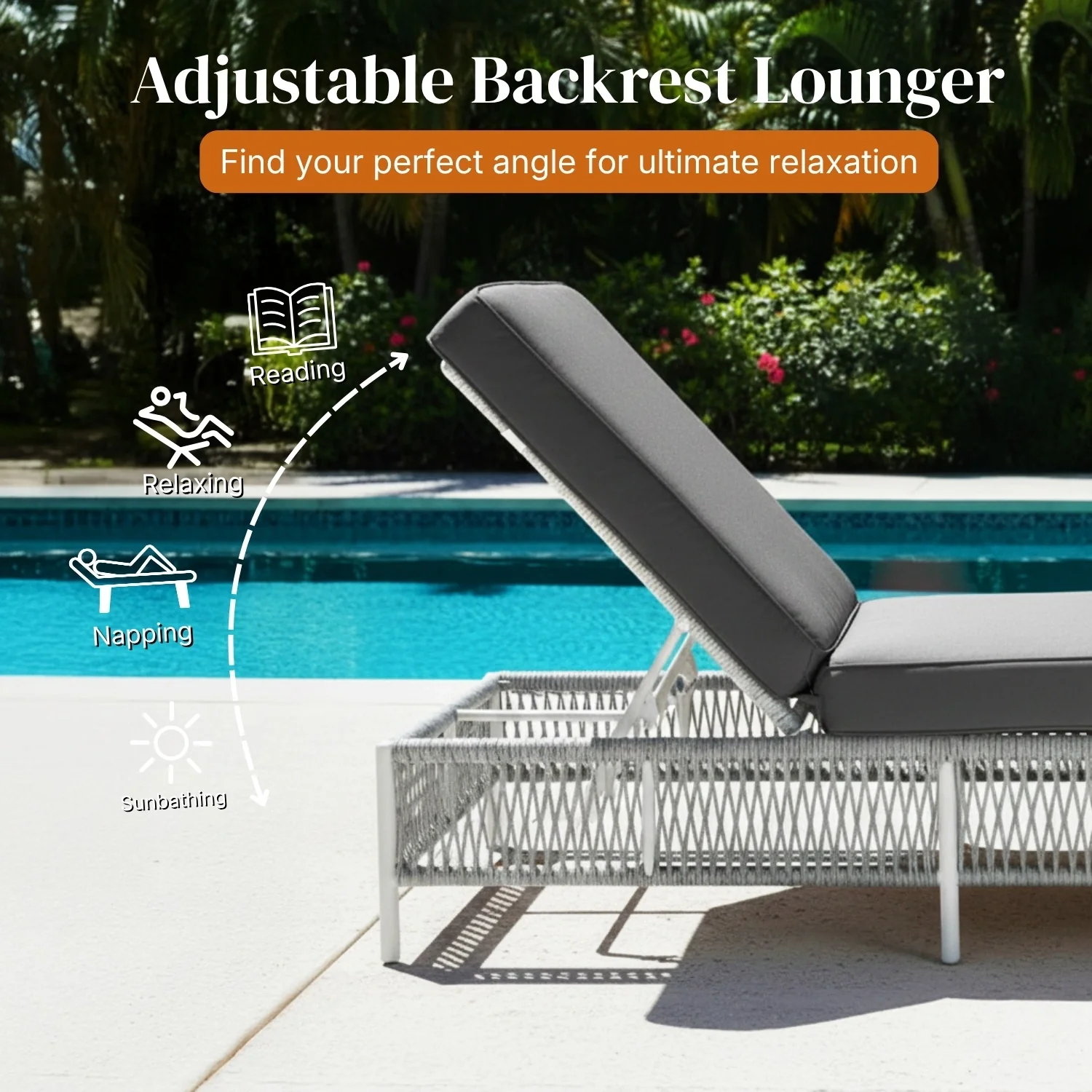 Outdoor Rope Lounge Chairs Set of 2 with Thick Cushions - Image 5