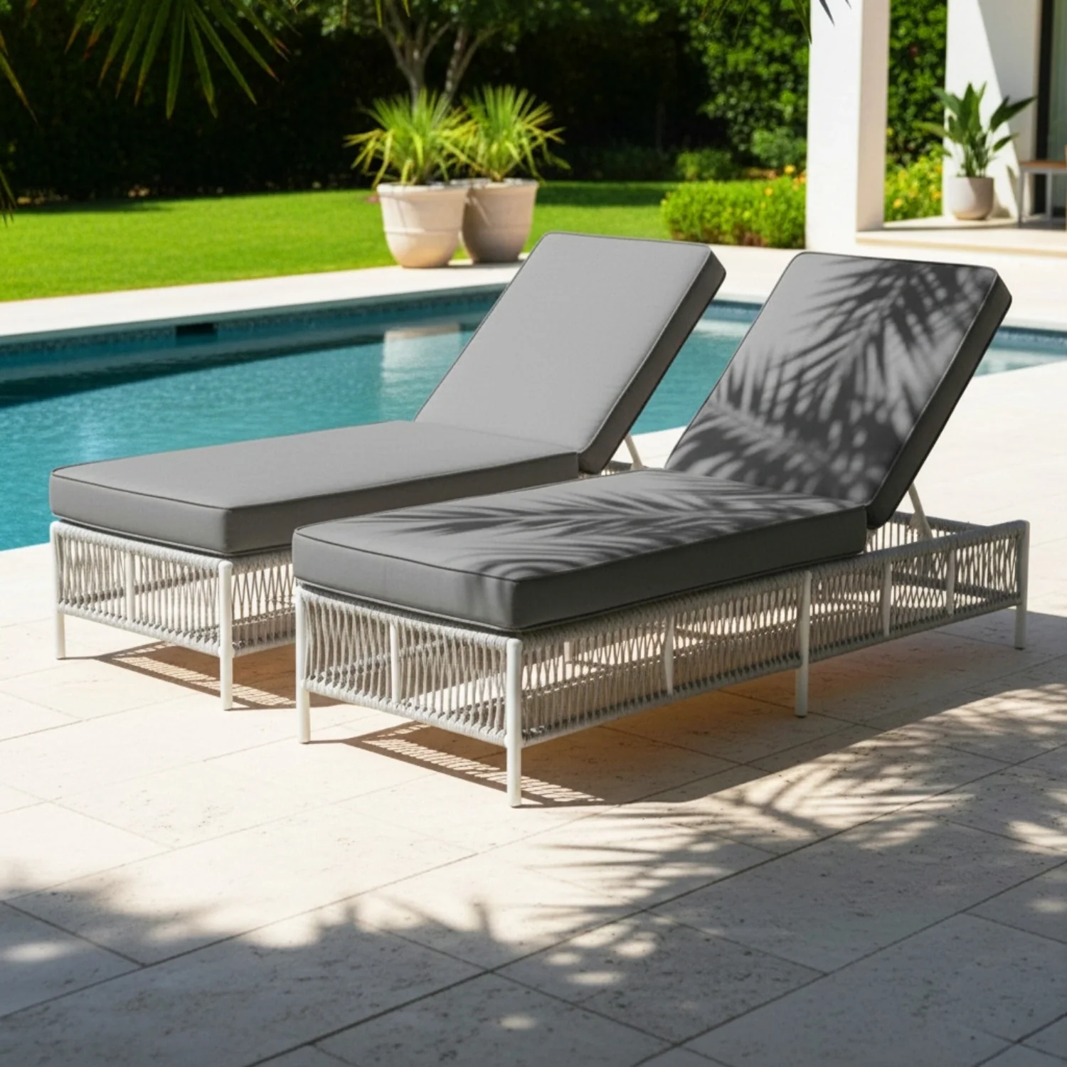Outdoor Rope Lounge Chairs Set of 2 with Thick Cushions - Image 8