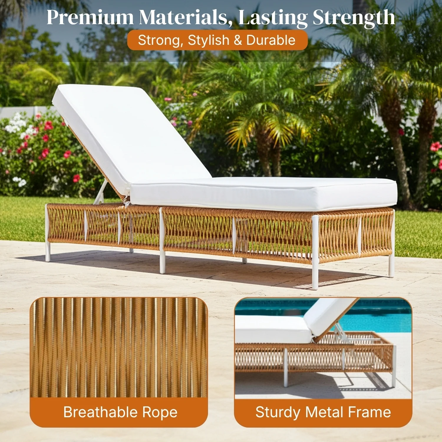 Outdoor Rope Lounge Chairs Set of 2 with Thick Cushions - Image 5