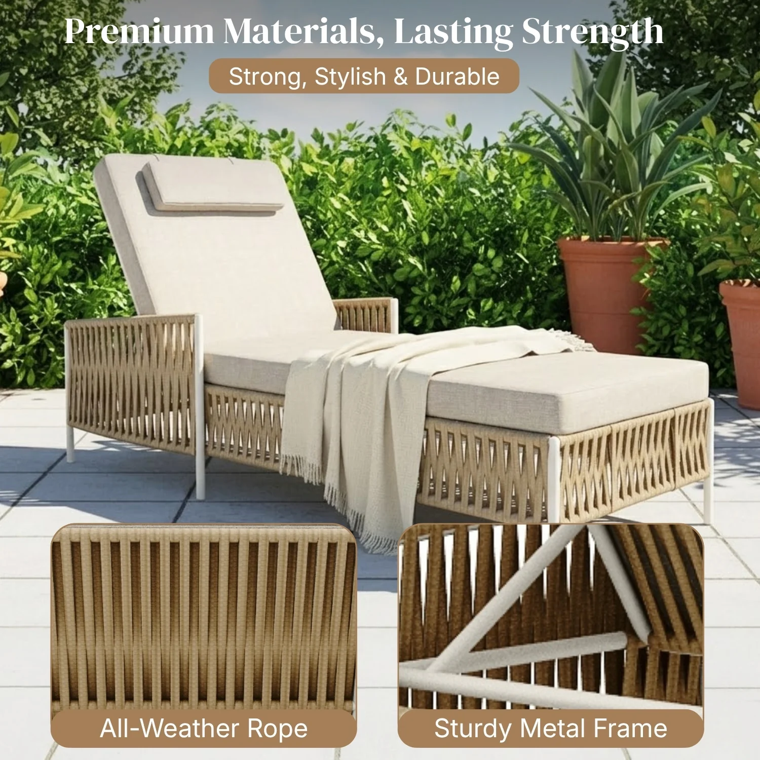 Outdoor Rope Lounger Set of 2 (Beige & Cream) - Image 3