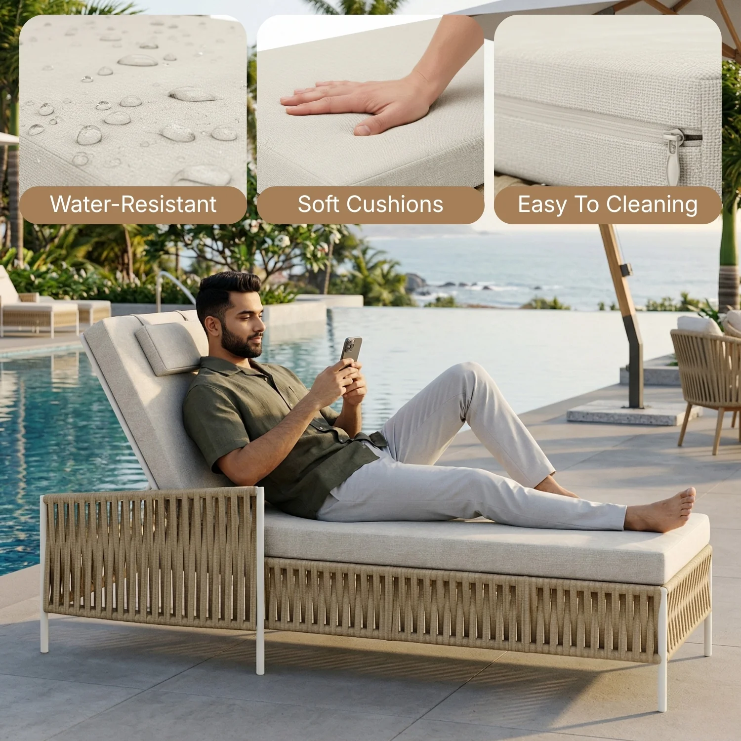 Outdoor Rope Lounger Set of 2 (Beige & Cream) - Image 4
