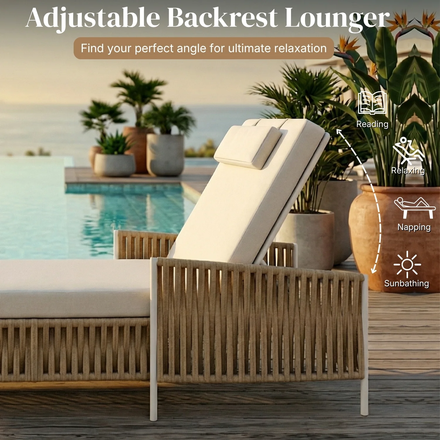 Outdoor Rope Lounger Set of 2 (Beige & Cream) - Image 5