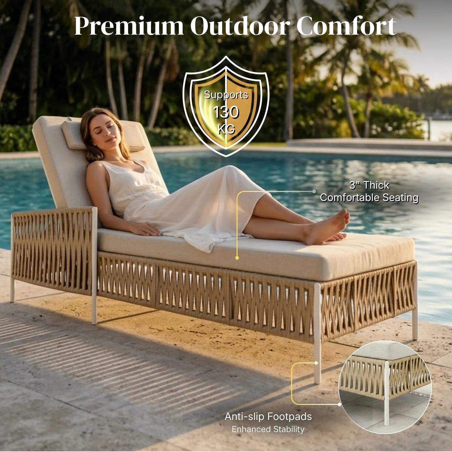 Outdoor Rope Lounger Set of 2 (Beige & Cream) - Image 6