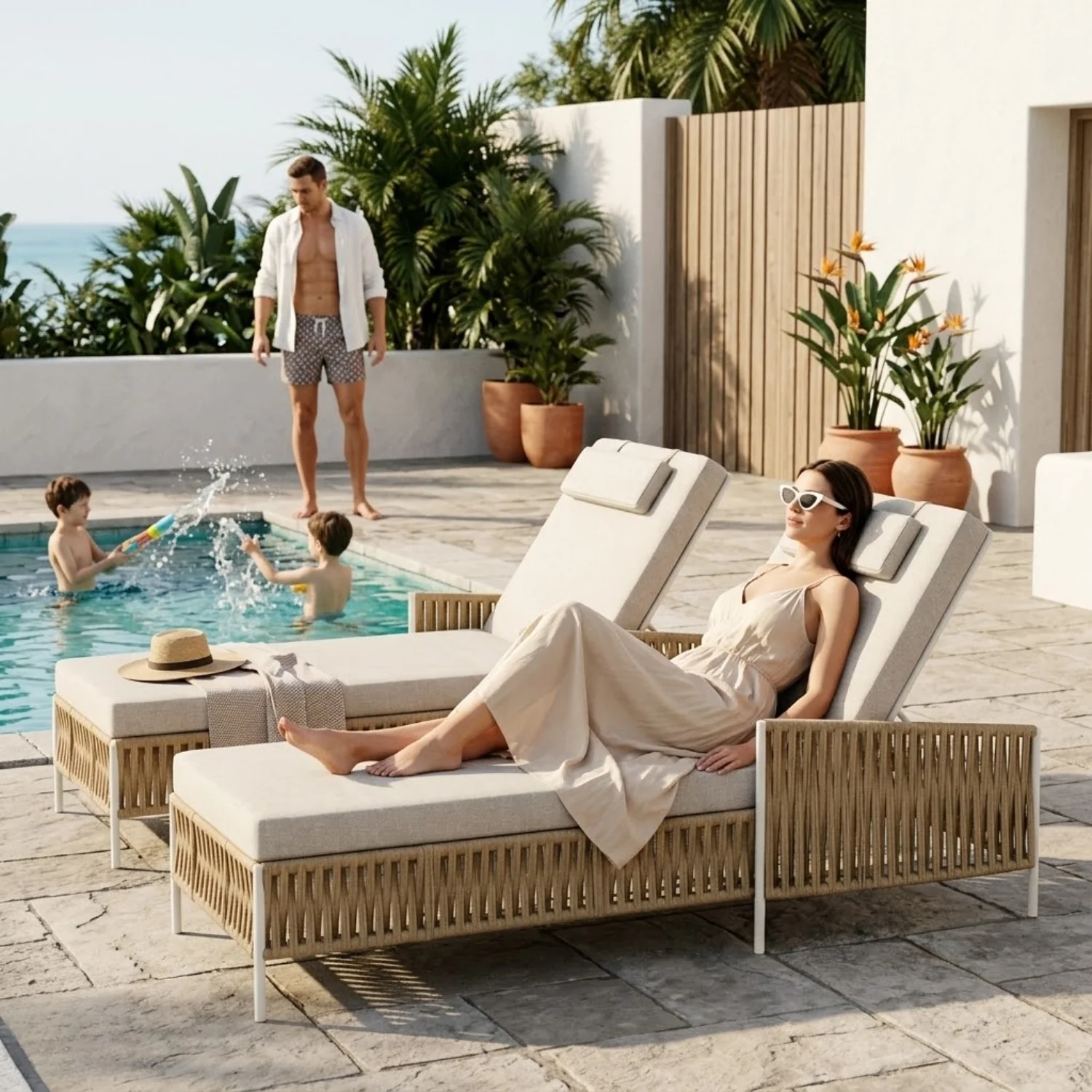 Outdoor Rope Lounger Set of 2 (Beige & Cream) - Image 8