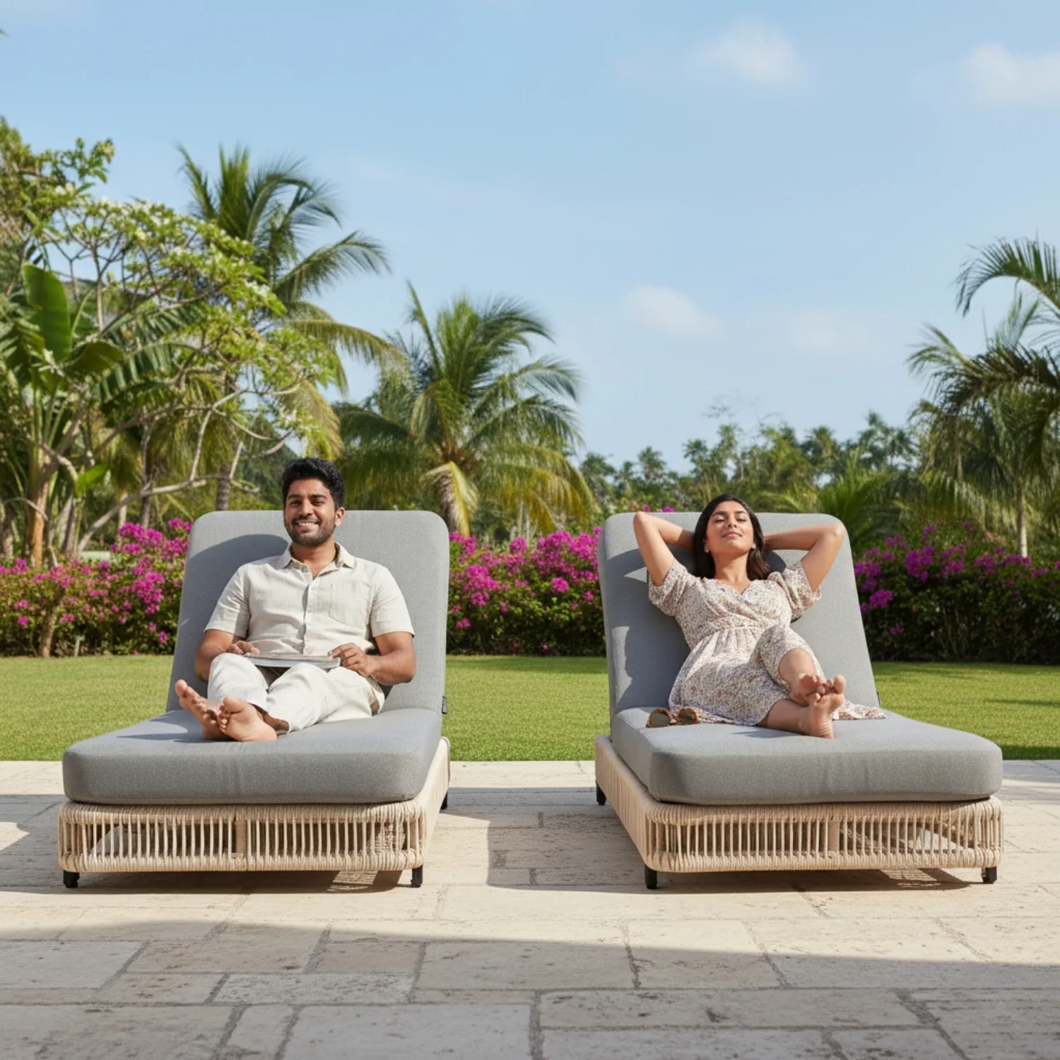 Outdoor Rope Lounger Set of 2 with Adjustable Backrest (Beige & Grey) - Image 7